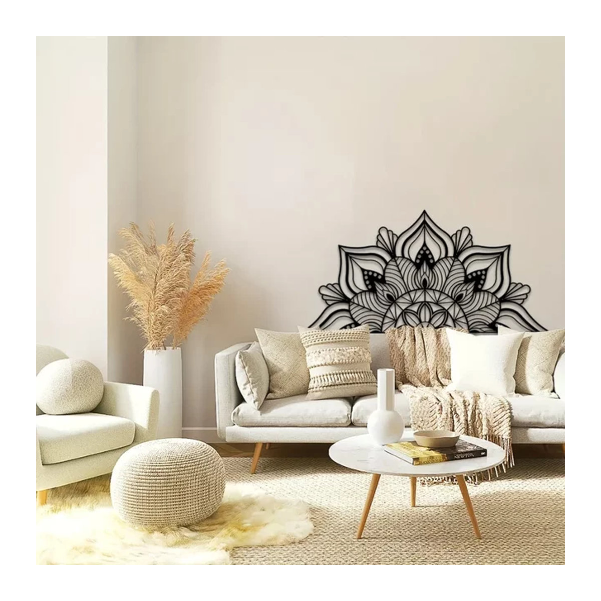CIFBUY Mandala Wanddekoration aus Metall in Schwarz mit Lotusblumen-Design im Bohemian-Stil - Bild 1