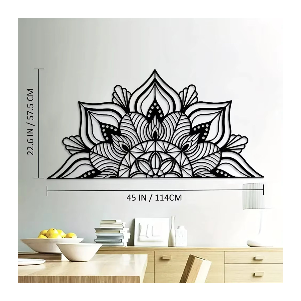 CIFBUY Mandala Wanddekoration aus Metall in Schwarz mit Lotusblumen-Design im Bohemian-Stil - Bild 2