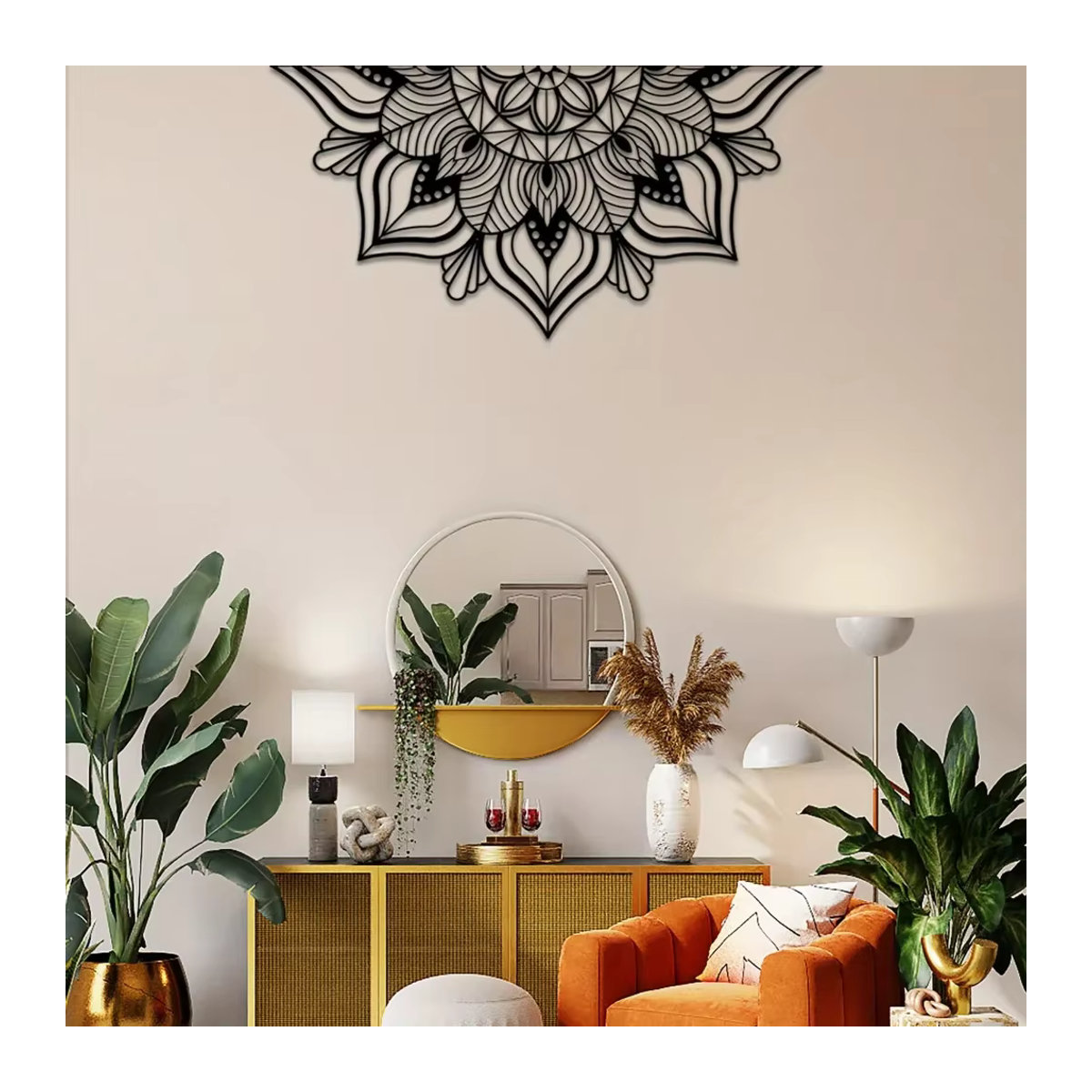 CIFBUY Mandala Wanddekoration aus Metall in Schwarz mit Lotusblumen-Design im Bohemian-Stil - Bild 3