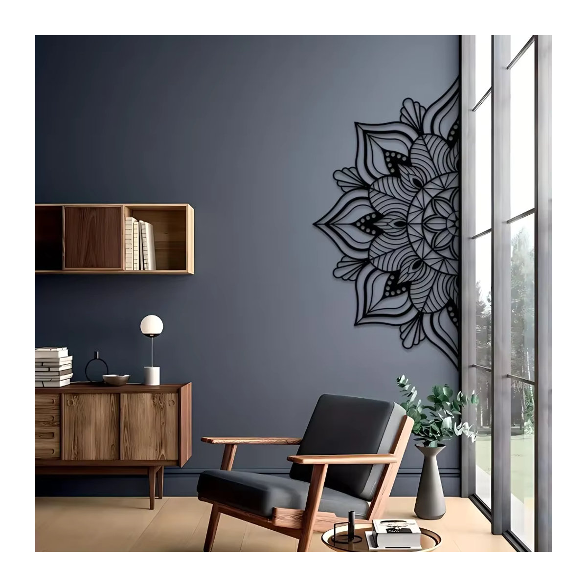 CIFBUY Mandala Wanddekoration aus Metall in Schwarz mit Lotusblumen-Design im Bohemian-Stil - Bild 4