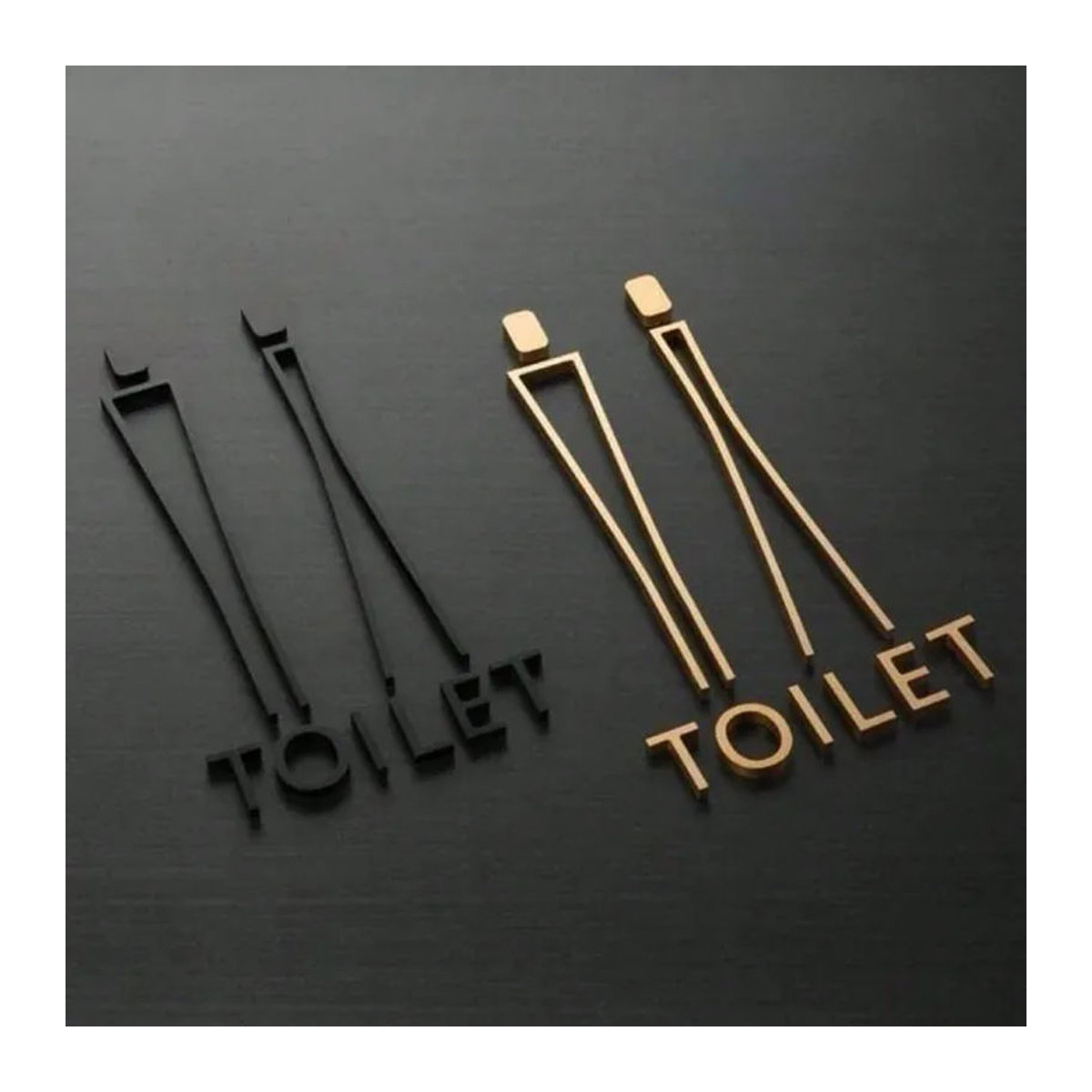 CIFBUY Metall-Badezimmerschild zur Wandmontage in Schwarz und Gold, minimalistische Toiletten-Türschild Dekoration aus rostfreiem Metall - Bild 1