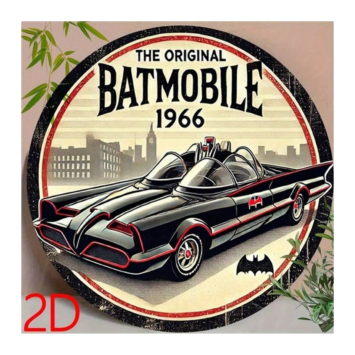 CIFBUY Metall-Blechschild 1966 Batmobile Vintage Wanddekoration Rund, Mehrfarbig - Bild 1