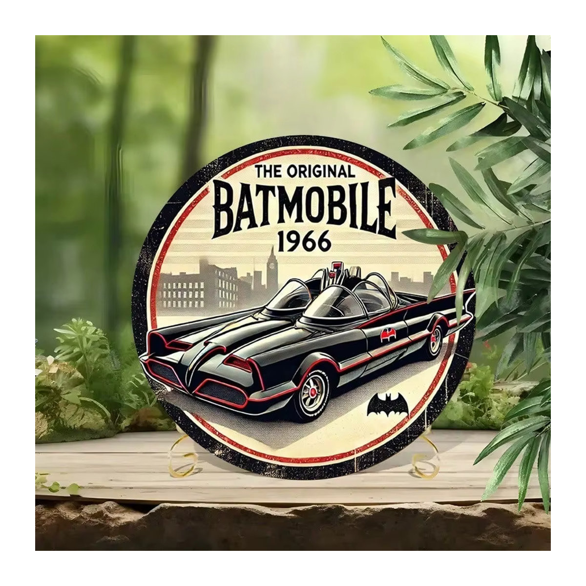 CIFBUY Metall-Blechschild 1966 Batmobile Vintage Wanddekoration Rund, Mehrfarbig - Bild 3