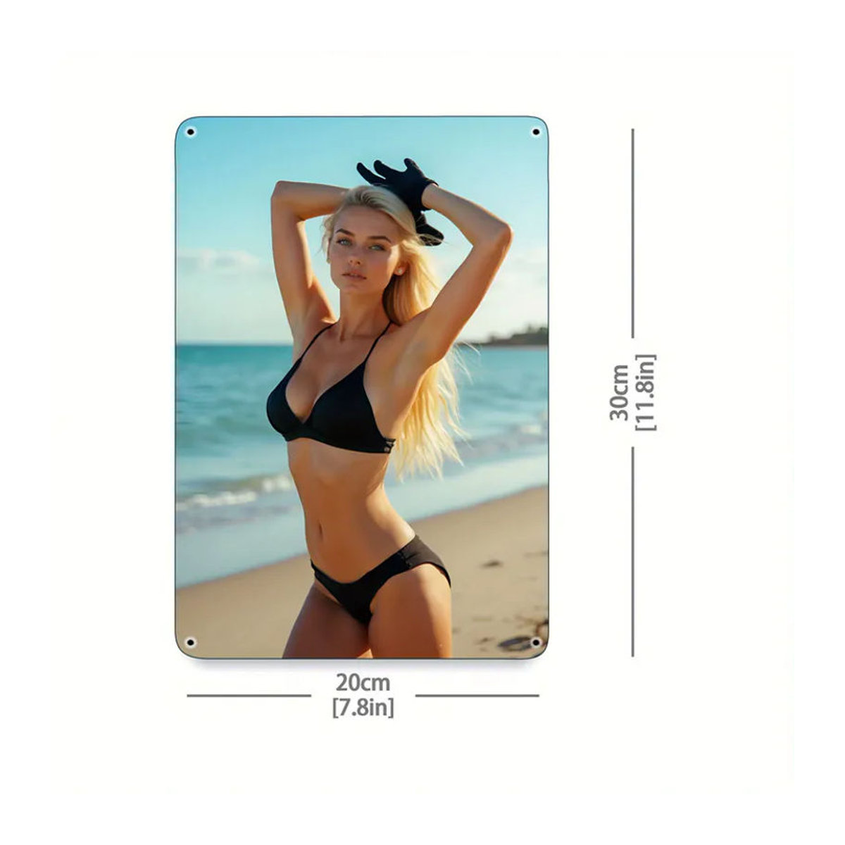 CIFBUY Metall-Blechschild Bikini-Mädchen Vintage Retro Wanddekoration, Schwarz/Mehrfarbig, B: 20,32 cm, H: 30,48 cm - Bild 3
