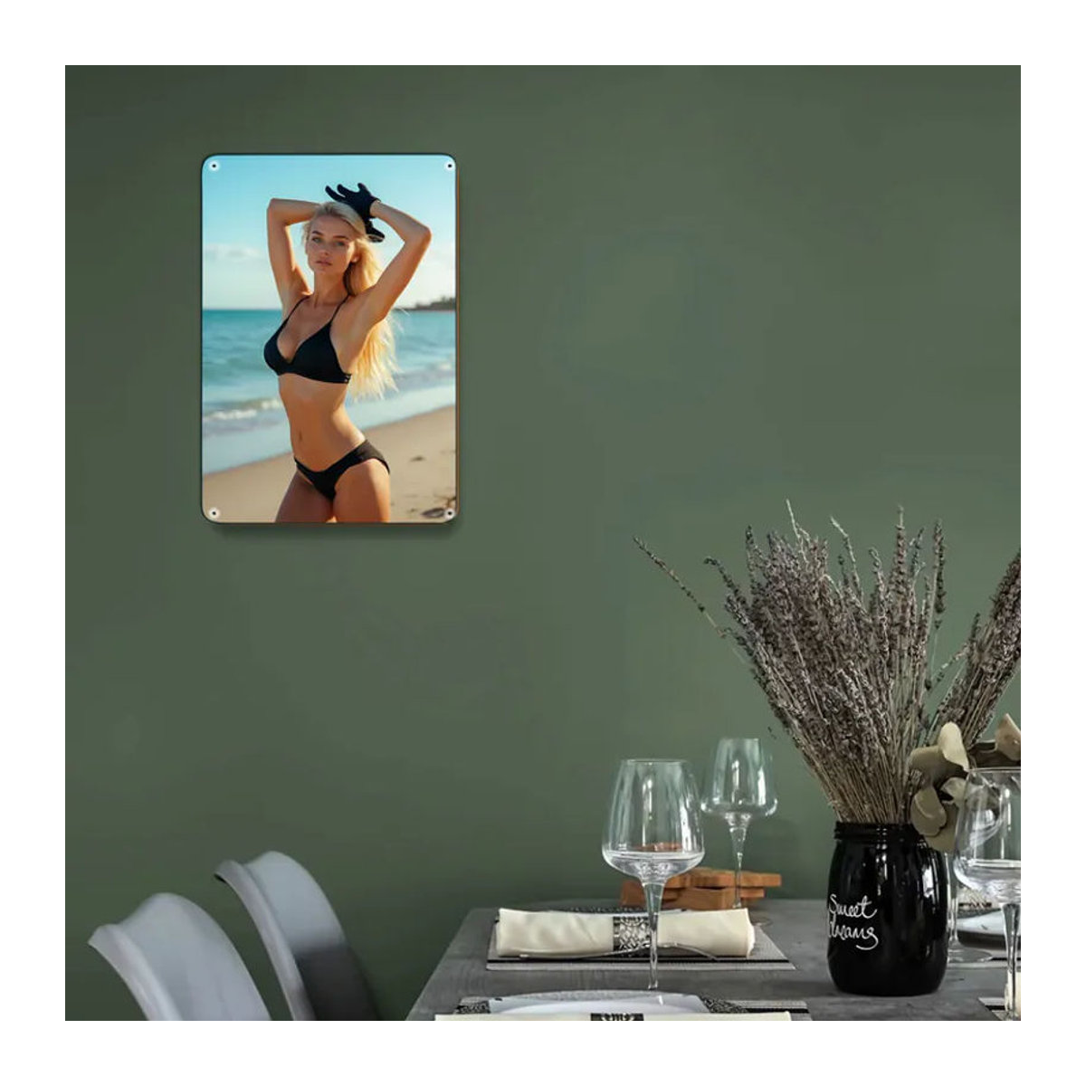 CIFBUY Metall-Blechschild Bikini-Mädchen Vintage Retro Wanddekoration, Schwarz/Mehrfarbig, B: 20,32 cm, H: 30,48 cm - Bild 4