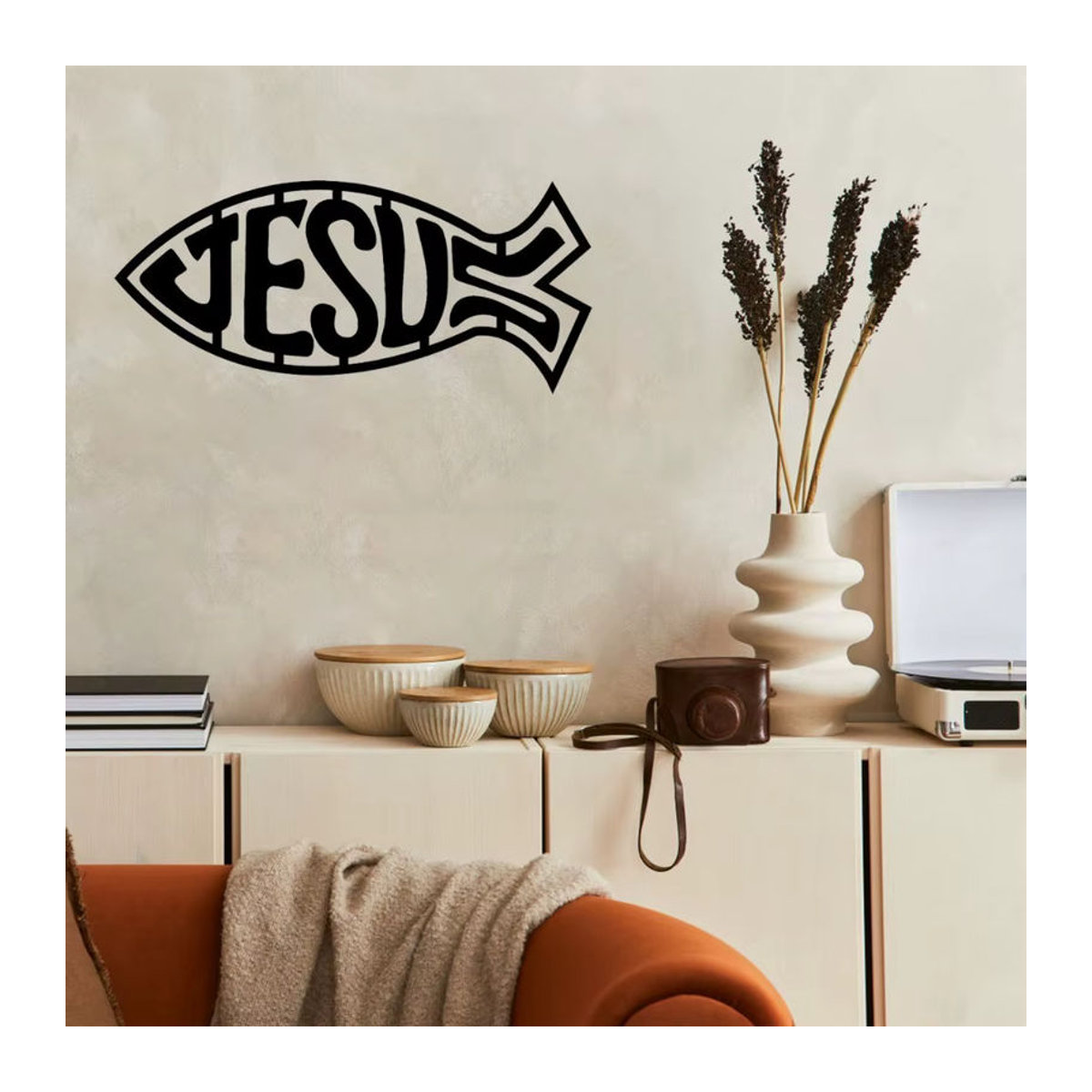 CIFbuy Metall-Jesus-Fisch Wandkunst Ichthys Symbol Dekoration in Schwarz - Bild 2