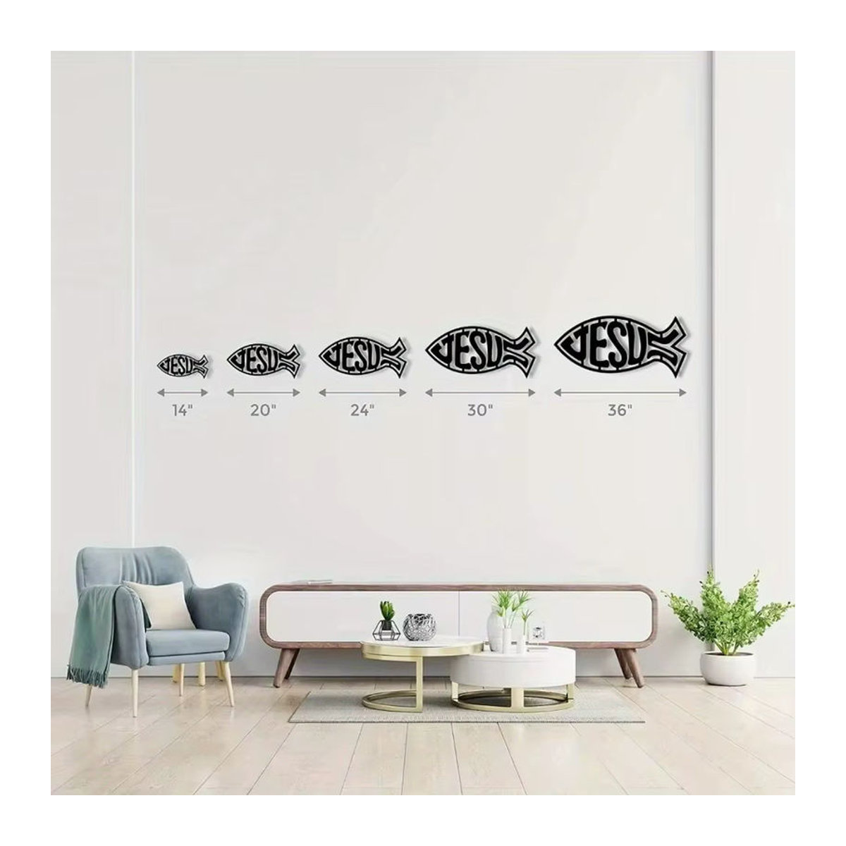 CIFbuy Metall-Jesus-Fisch Wandkunst Ichthys Symbol Dekoration in Schwarz - Bild 4