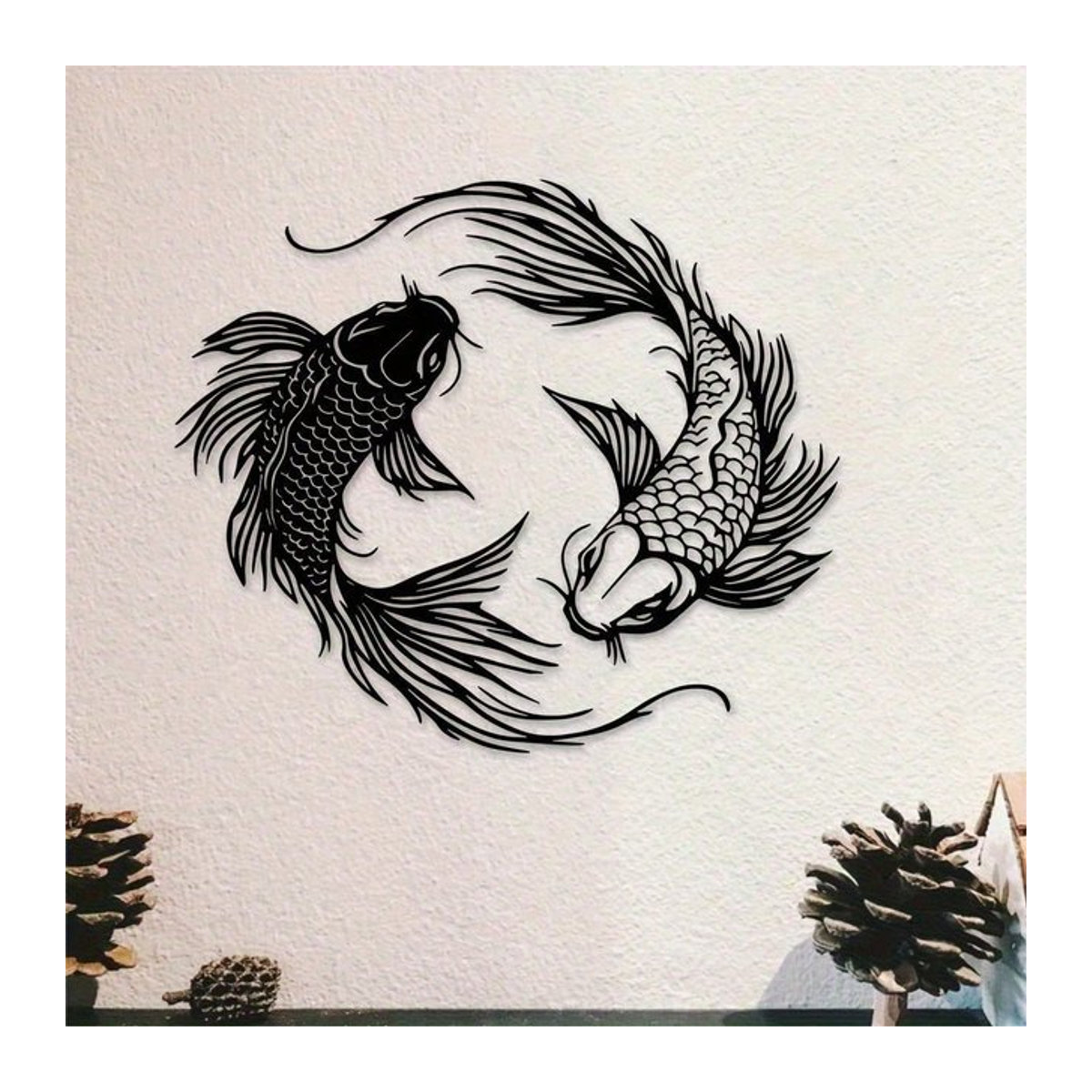 CIFBUY Metall-Koi-Fisch Wandkunst 2-teilig Yin-Yang Wanddekoration in Schwarz für modernes Feng Shui Design - Bild 1
