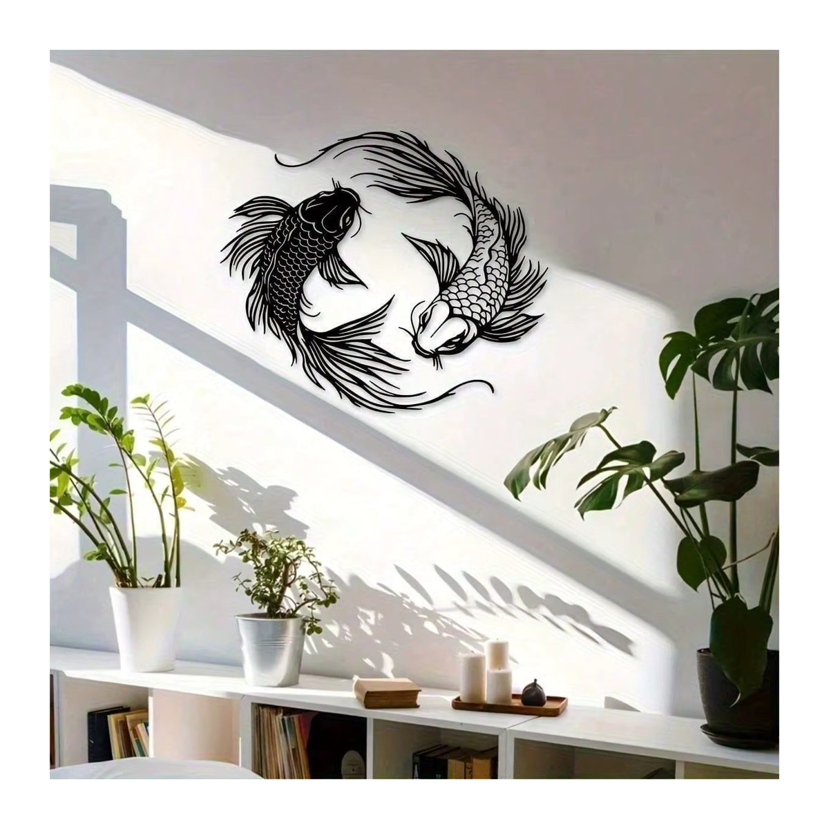 CIFBUY Metall-Koi-Fisch Wandkunst 2-teilig Yin-Yang Wanddekoration in Schwarz für modernes Feng Shui Design - Bild 3