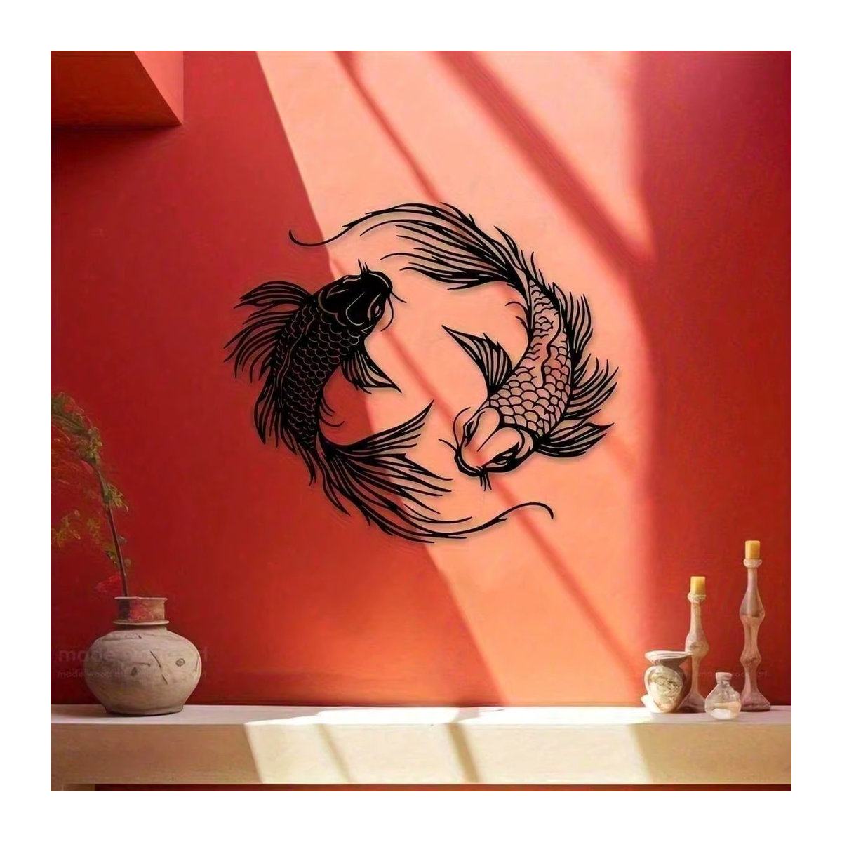 CIFBUY Metall-Koi-Fisch Wandkunst 2-teilig Yin-Yang Wanddekoration in Schwarz für modernes Feng Shui Design - Bild 5