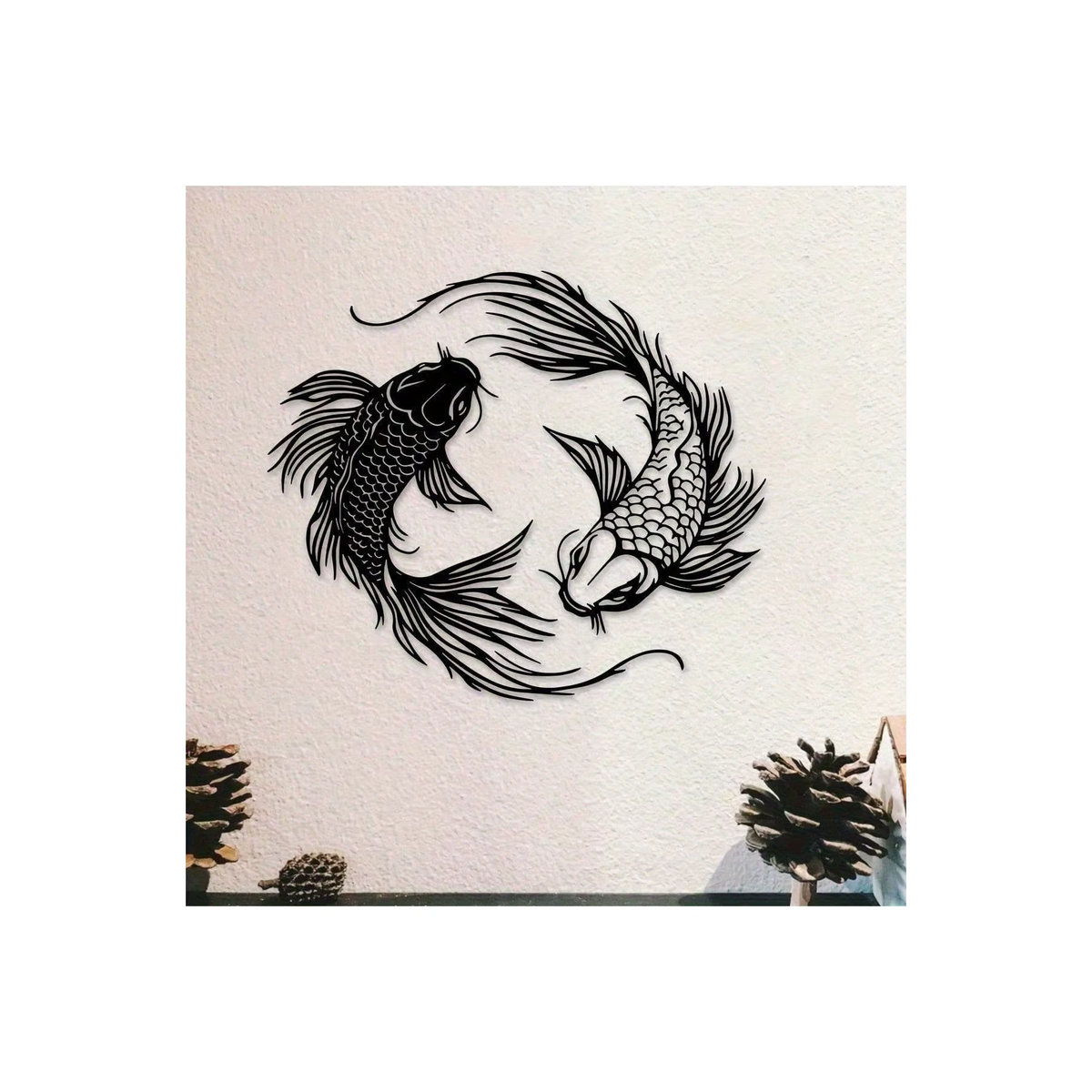 CIFBUY Metall-Koi-Fisch Wandkunst 2-teilig Yin-Yang Wanddekoration in Schwarz für modernes Feng Shui Design - Bild 6
