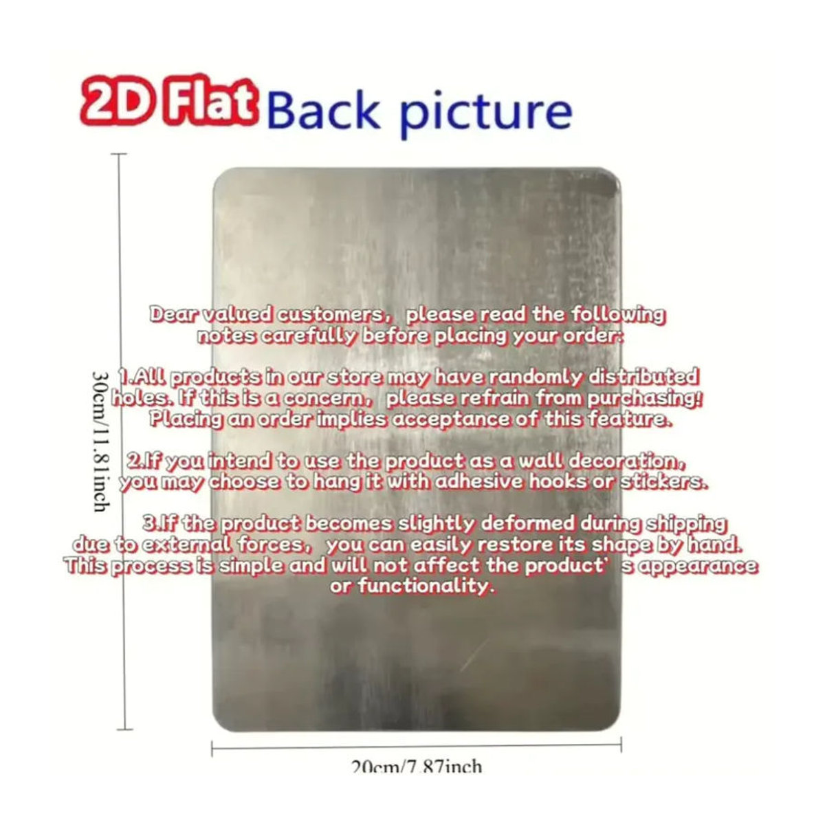 CIFBUY Metall-Schildplatte 2D Flache Eisenwandkunst in Silber, Moderne Minimalistische Wanddekoration, Rechteckig, B: 30 cm, H: 20 cm, T: 20 cm - Bild 2