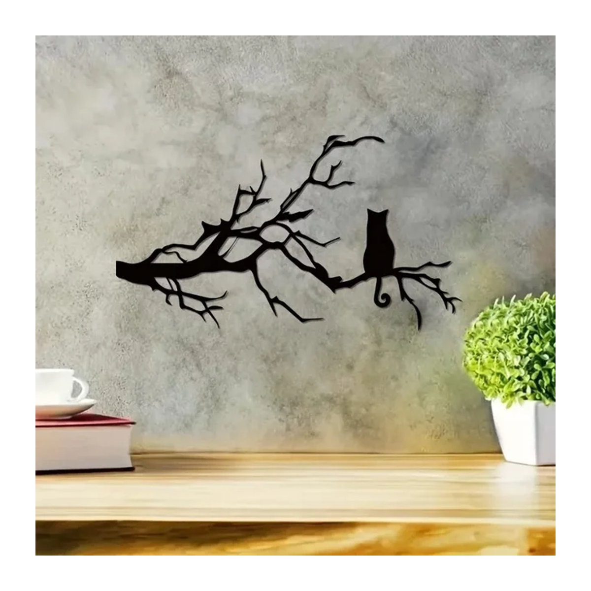 CIFBUY Metall-Wandkunst Katze auf einem Ast in Schwarz zur Wandmontage - Bild 1