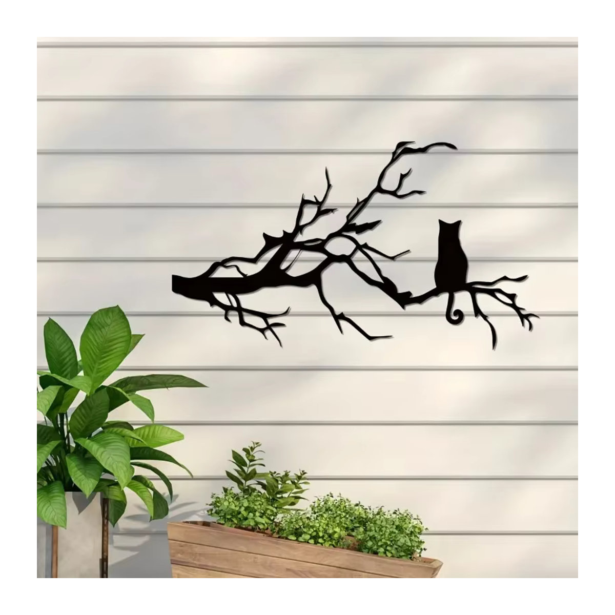 CIFBUY Metall-Wandkunst Katze auf einem Ast in Schwarz zur Wandmontage - Bild 2