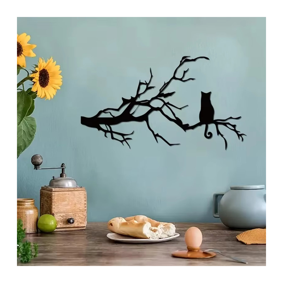 CIFBUY Metall-Wandkunst Katze auf einem Ast in Schwarz zur Wandmontage - Bild 4