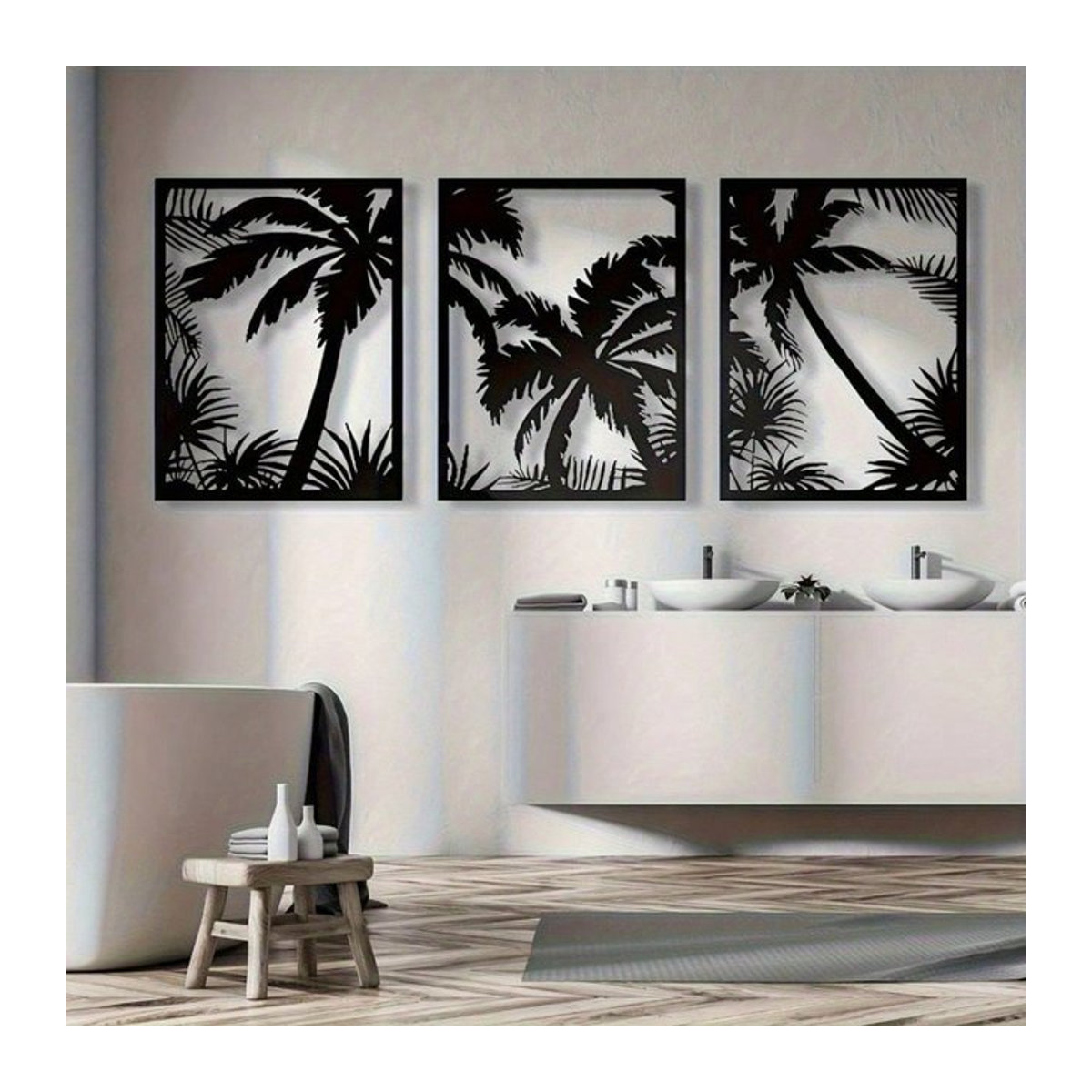 CIFBUY Metall-Wandkunst Palmen-Dekoration mit geometrischer Sonnenuntergang-Silhouette in Schwarz für dein Zuhause im Boho-Stil - Bild 1