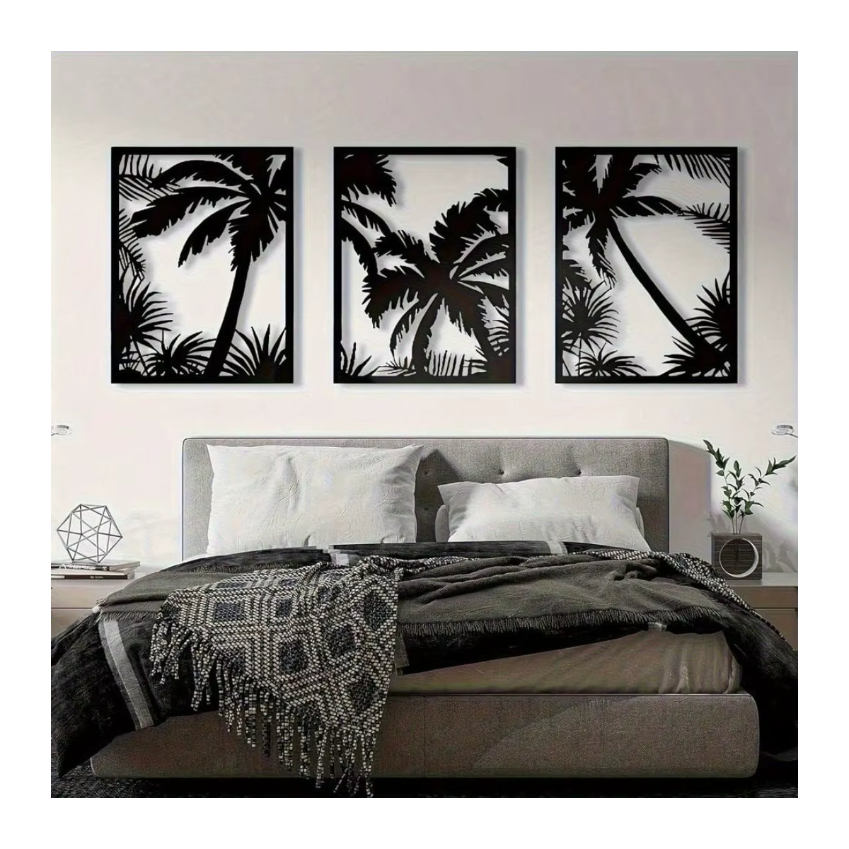 CIFBUY Metall-Wandkunst Palmen-Dekoration mit geometrischer Sonnenuntergang-Silhouette in Schwarz für dein Zuhause im Boho-Stil - Bild 4