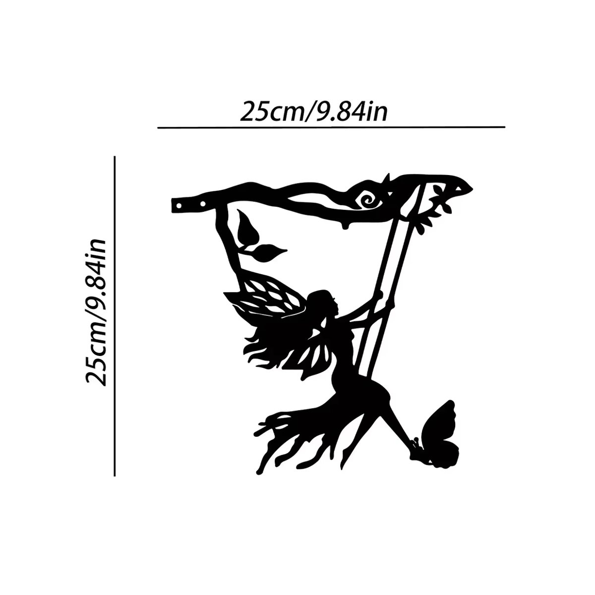 CIFBUY Metall-Wandkunst Schaukel-Elf auf Ast als schwarze Silhouette zur Wandmontage für Garten und Terrasse - Bild 4