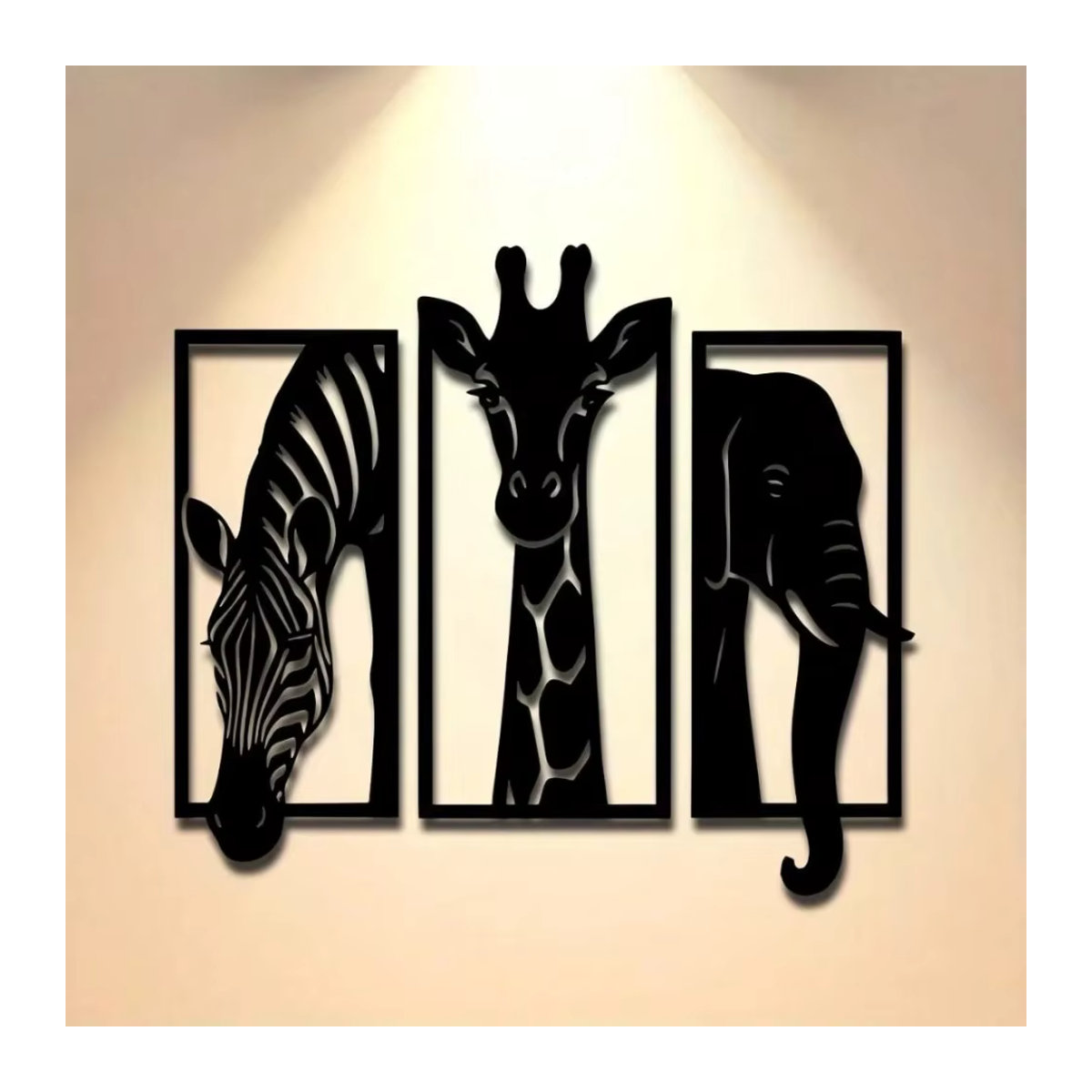 CIFBUY Metall-Wandkunst-Set mit Elefant, Giraffe und Zebra in Schwarz als moderne 3-teilige Tier-Wanddekoration für Innen und Außen - Bild 2