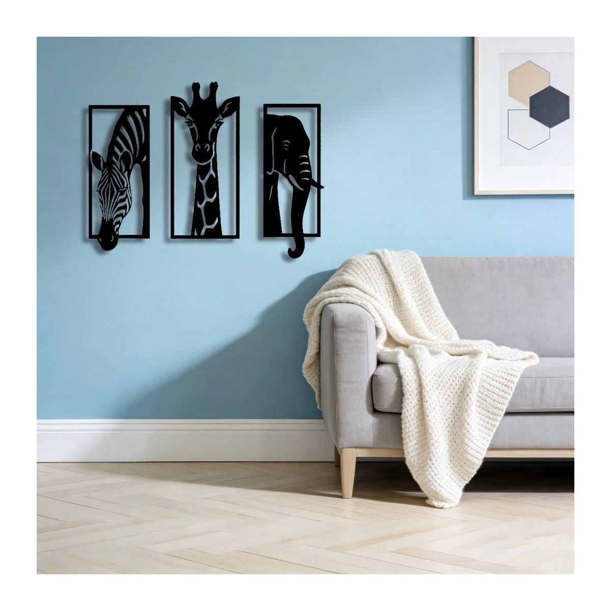 CIFBUY Metall-Wandkunst-Set mit Elefant, Giraffe und Zebra in Schwarz als moderne 3-teilige Tier-Wanddekoration für Innen und Außen - Bild 5