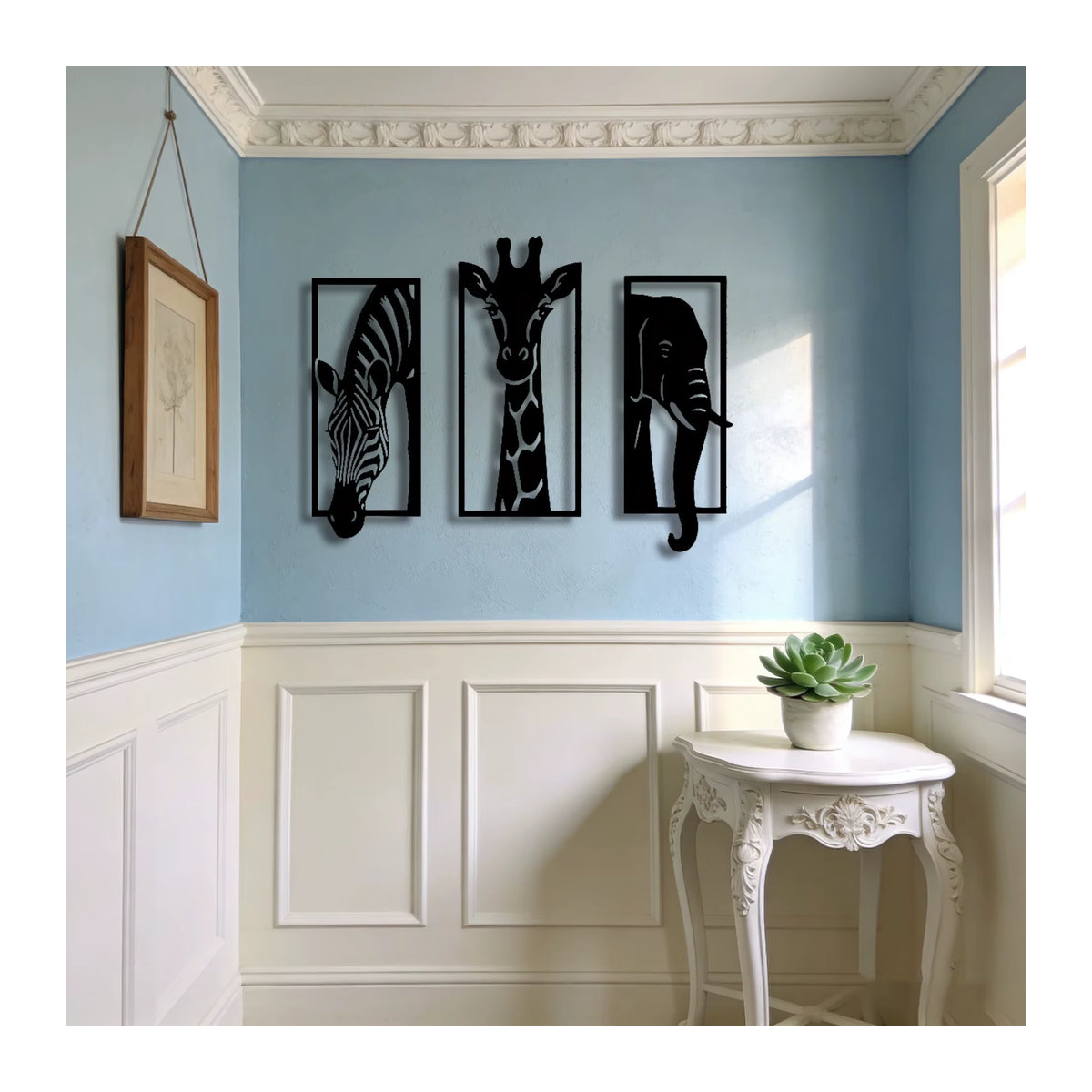 CIFBUY Metall-Wandkunst-Set mit Elefant, Giraffe und Zebra in Schwarz als moderne 3-teilige Tier-Wanddekoration für Innen und Außen - Bild 6