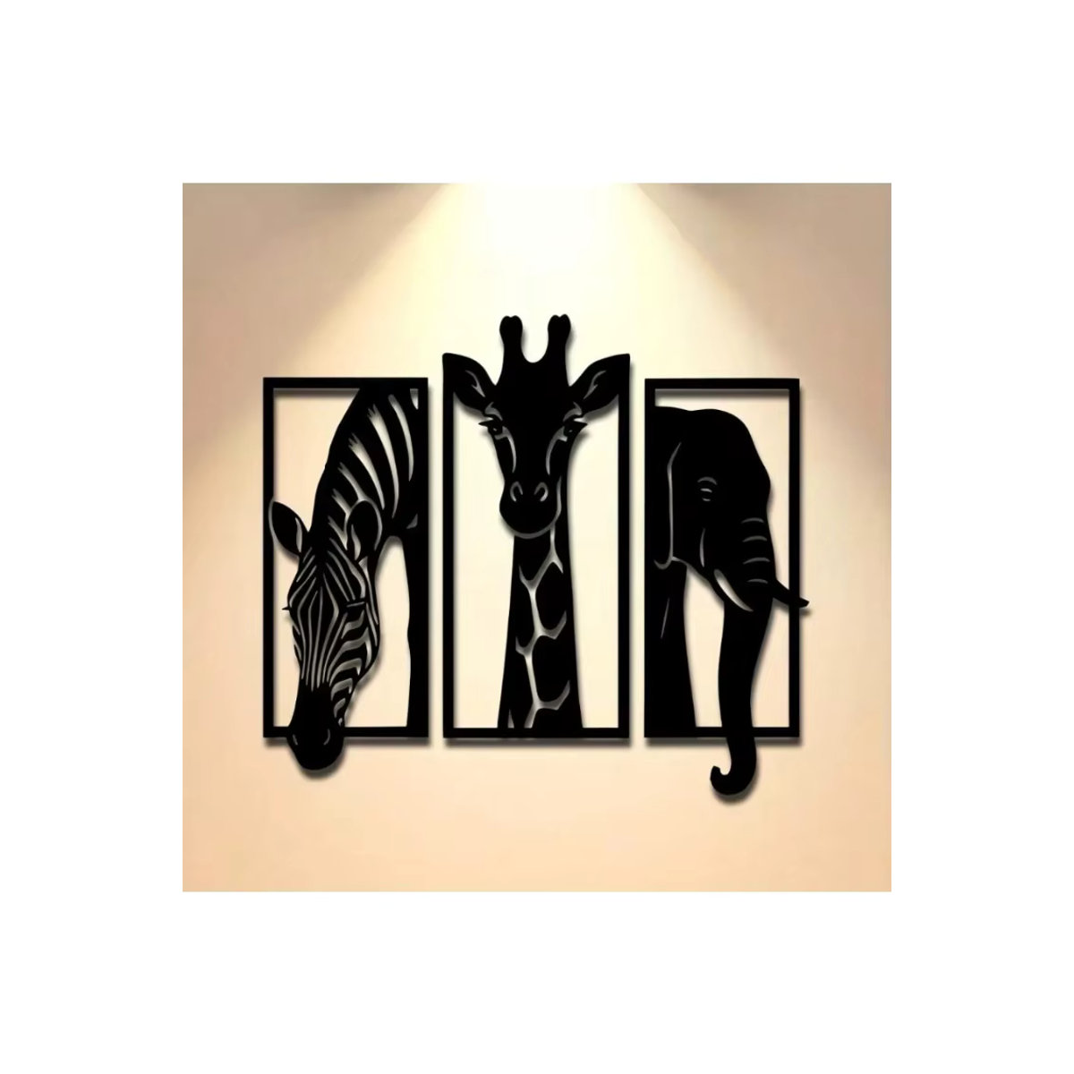 CIFBUY Metall-Wandkunst-Set mit Elefant, Giraffe und Zebra in Schwarz als moderne 3-teilige Tier-Wanddekoration für Innen und Außen - Bild 7