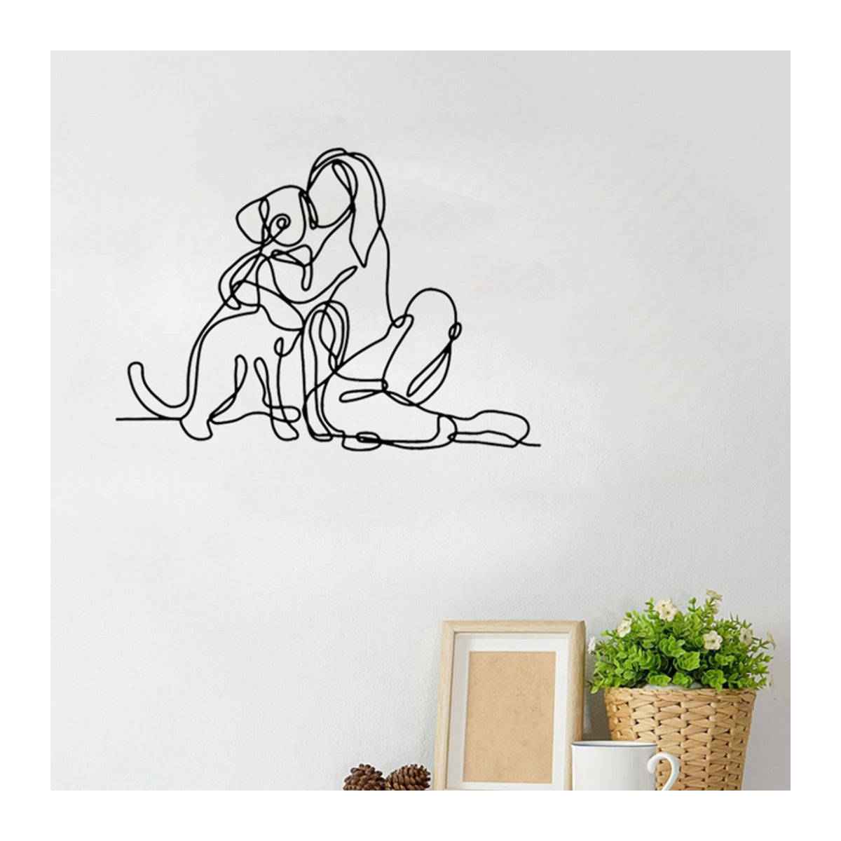 Cifbuy Metall Wandkunst Skulptur Frau und Hund in minimalistischem Design, Schwarz, Abstrakte Wanddekoration für Home Office und Hochzeit - Bild 1