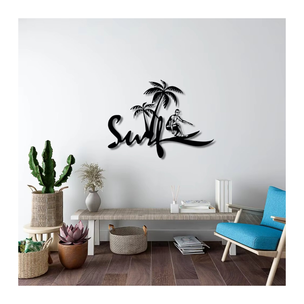 CIFBUY Metall-Wandkunst Surf-Rettungsschwimmer in Schwarz als maritime Dekoration im Ozean-Thema - Bild 5
