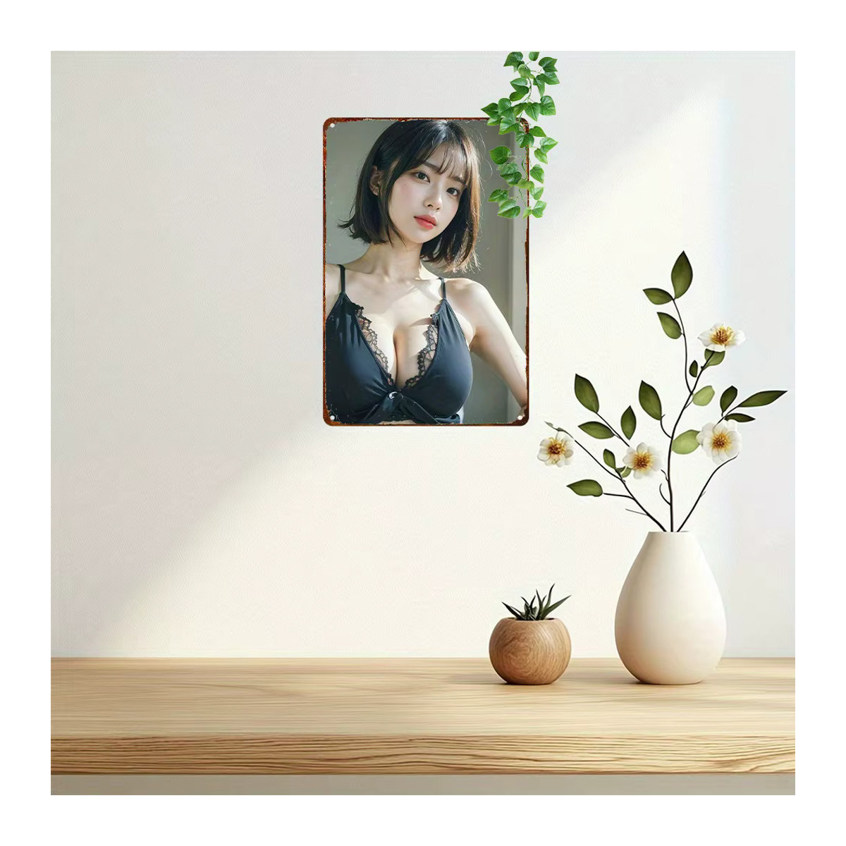 CIFBUY Metallschild Anime-Mädchen im schwarzen Kleid mit Spitzenbesatz, Vintage Wandkunst für deine Heimdekoration, B: 30,48 cm, H: 20,32 cm - Bild 6