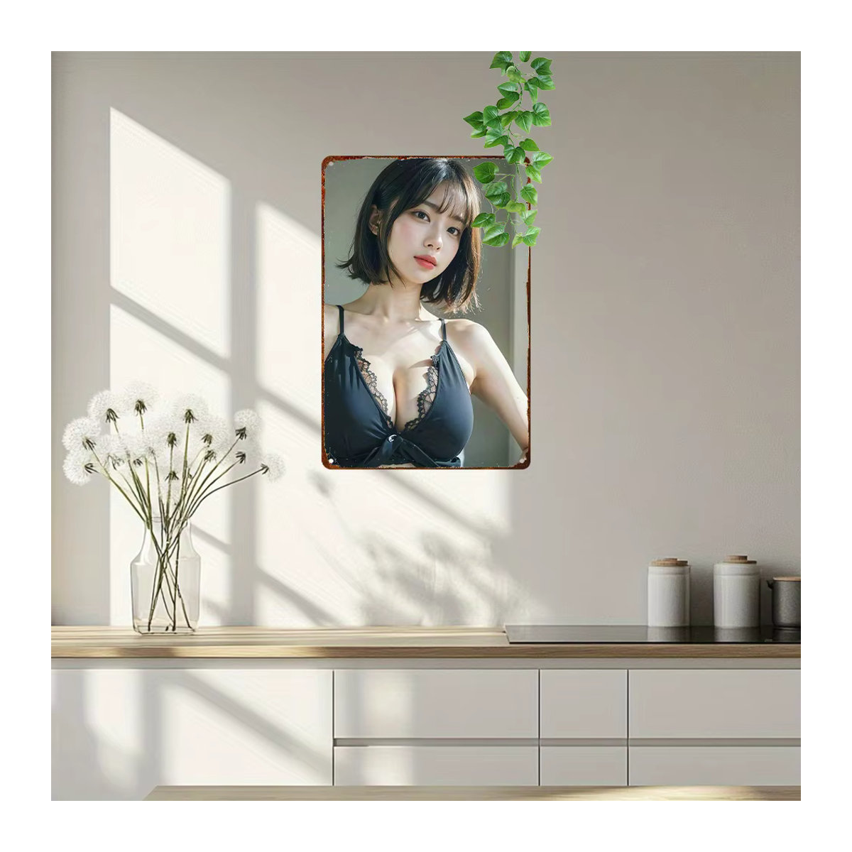 CIFBUY Metallschild Anime-Mädchen Vintage Wandkunst in Schwarz und Mehrfarbig, Breite: 20,32 cm, Höhe: 30,48 cm - Bild 2