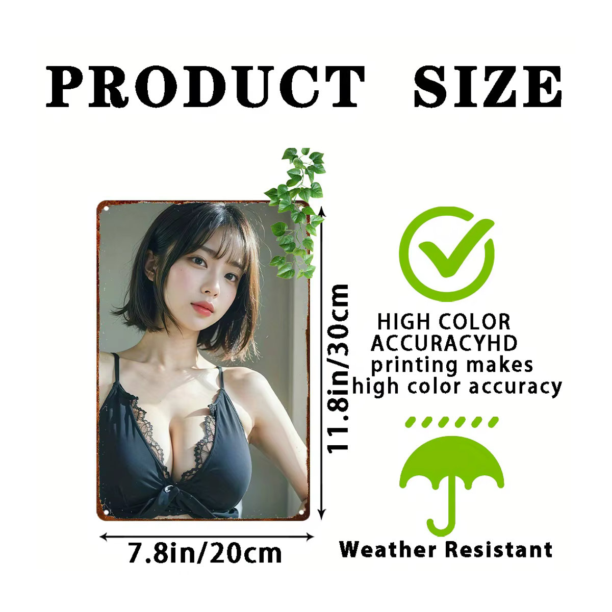 CIFBUY Metallschild Anime-Mädchen Vintage Wandkunst in Schwarz und Mehrfarbig, Breite: 20,32 cm, Höhe: 30,48 cm - Bild 3