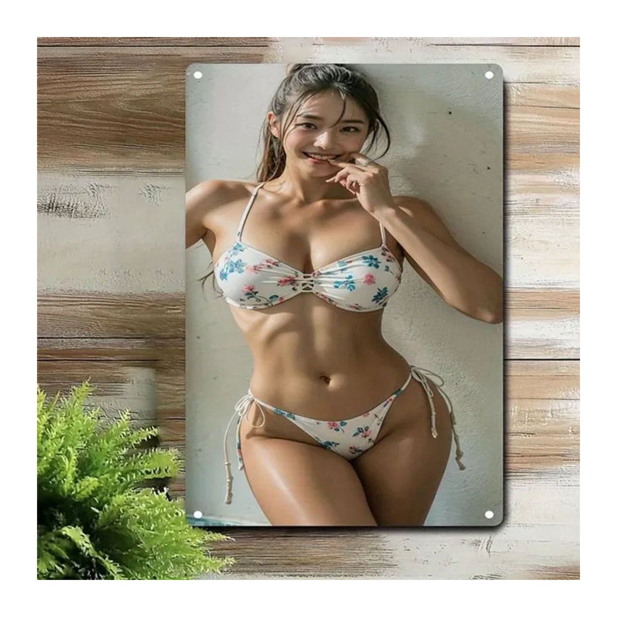 CIFBUY Metallschild Blumen-Bikini in Weiß als florale Wanddekoration für Heim, Bar und Café - Bild 1
