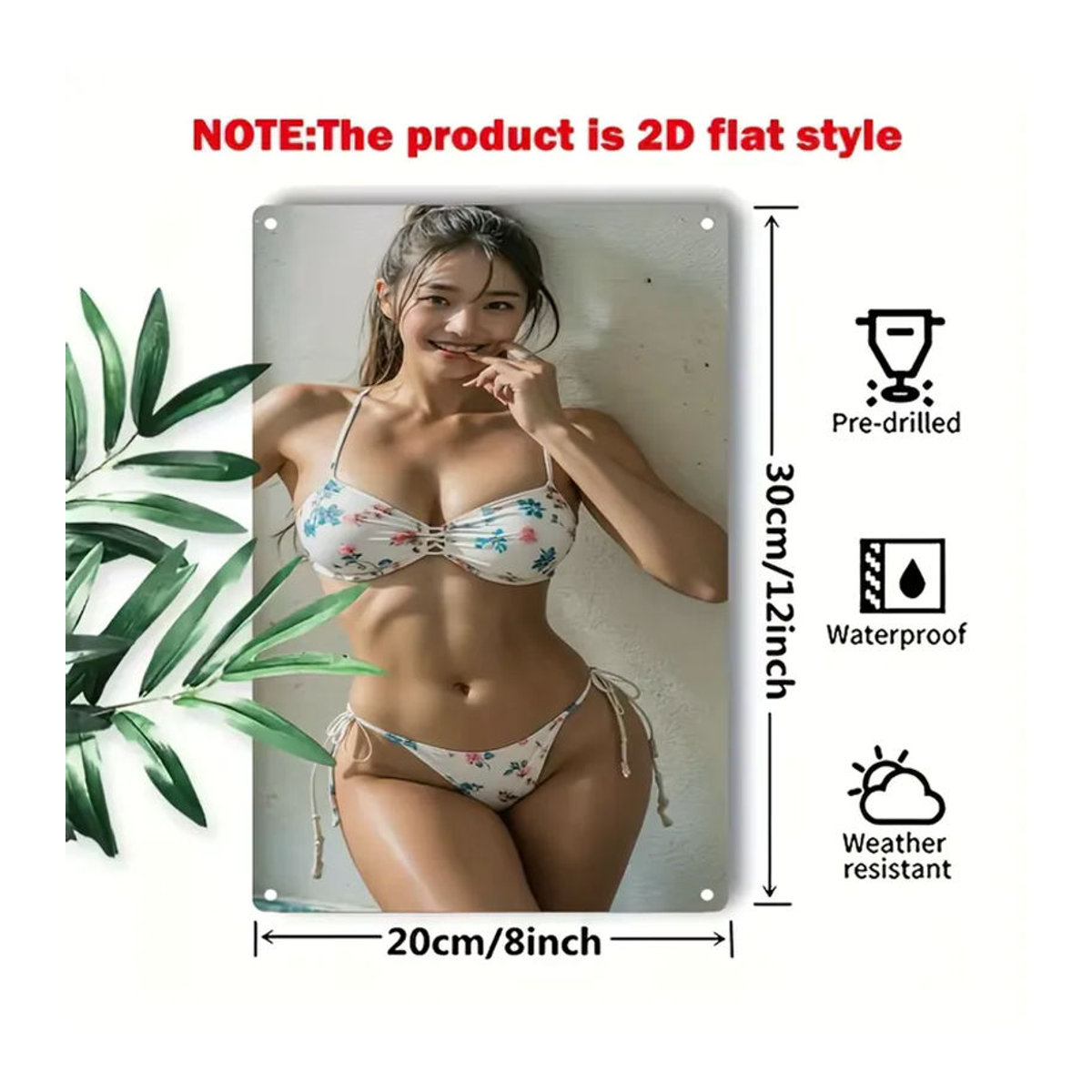 CIFBUY Metallschild Blumen-Bikini in Weiß als florale Wanddekoration für Heim, Bar und Café - Bild 2