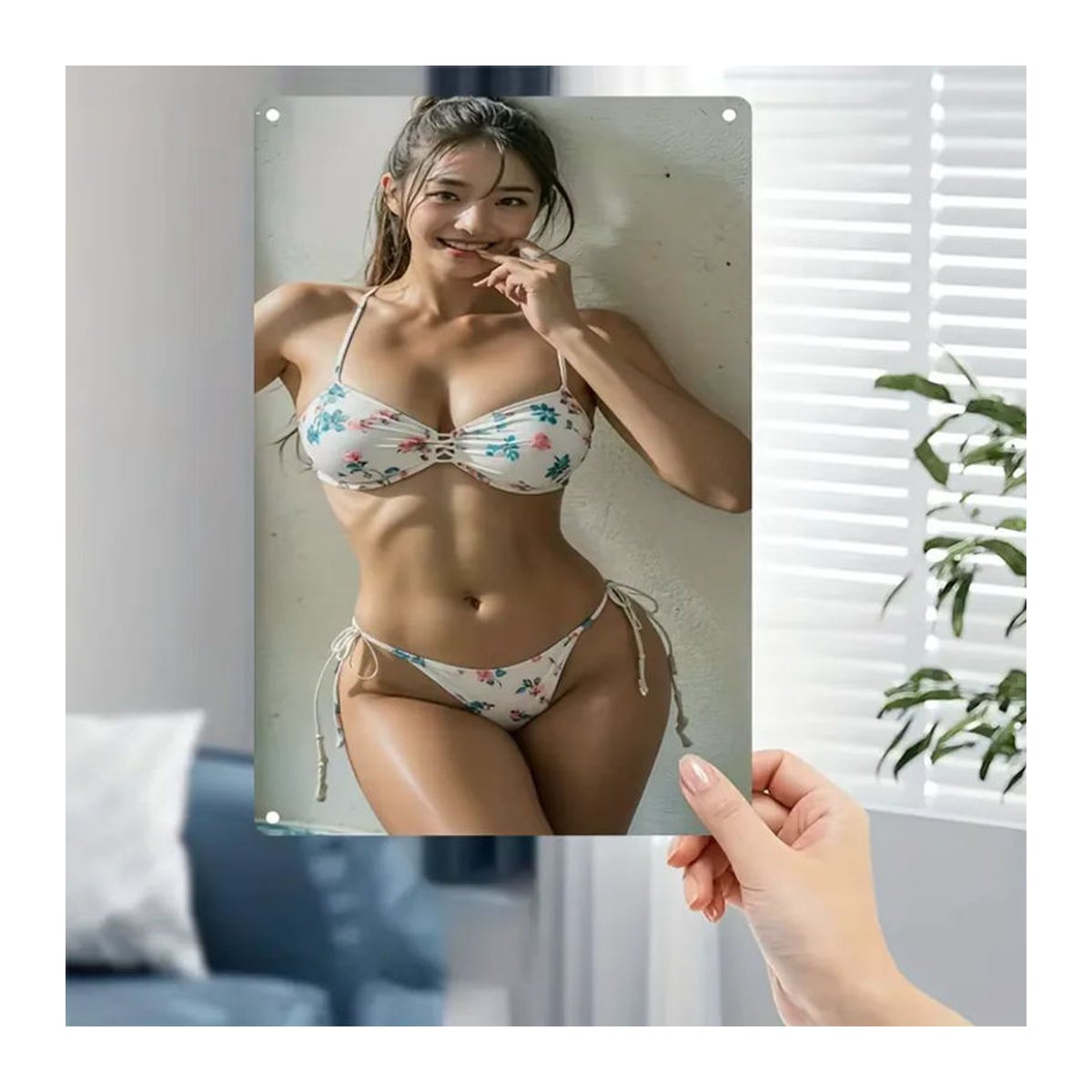 CIFBUY Metallschild Blumen-Bikini in Weiß als florale Wanddekoration für Heim, Bar und Café - Bild 3