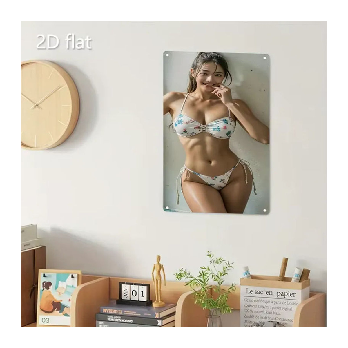 CIFBUY Metallschild Blumen-Bikini in Weiß als florale Wanddekoration für Heim, Bar und Café - Bild 5
