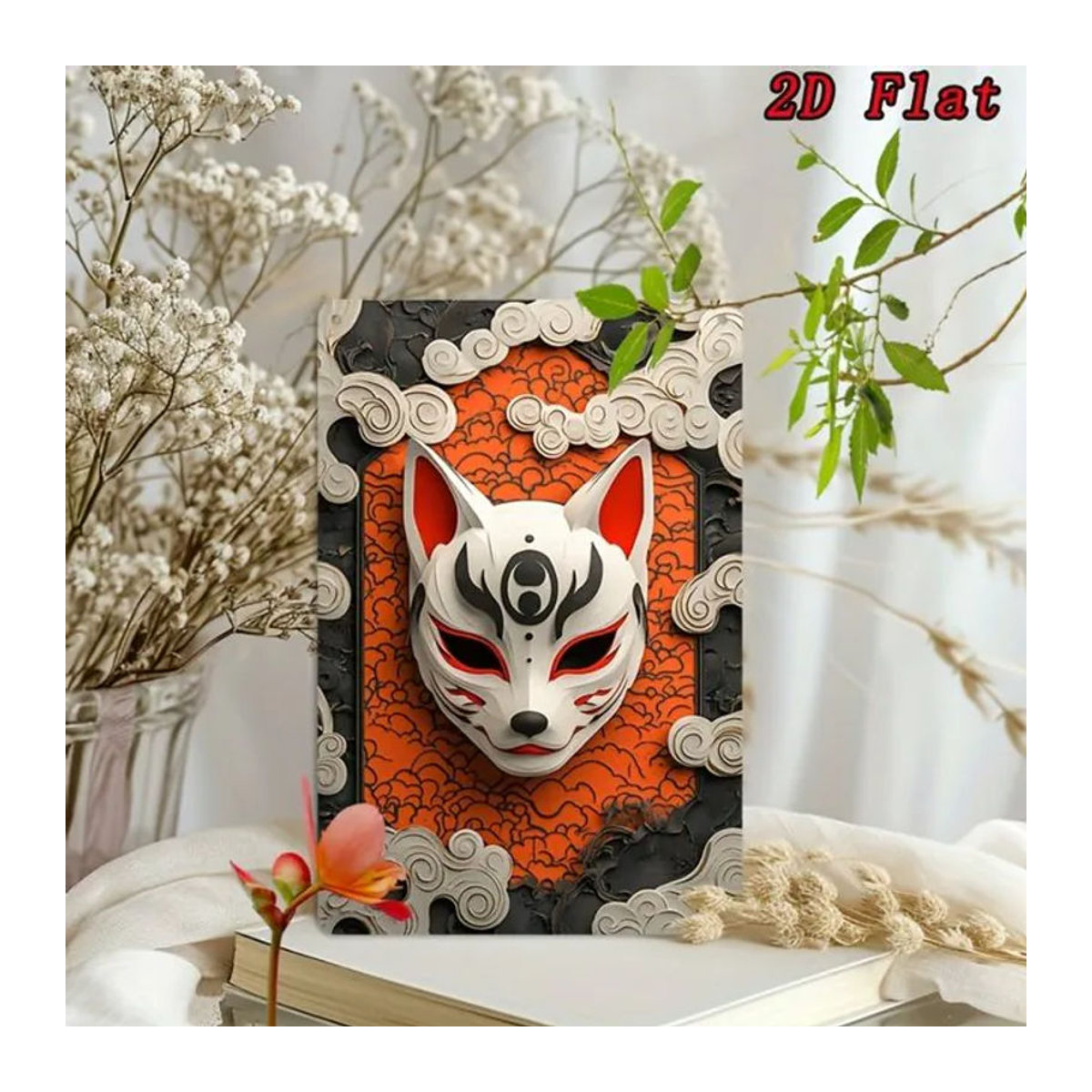 CIFBUY Metallschild Japanische Kitsune-Maske Wandkunst-Dekoration, mehrfarbig, Rechteckig, B: 30,48 cm x H: 20,32 cm (8x12 Zoll) - Bild 1