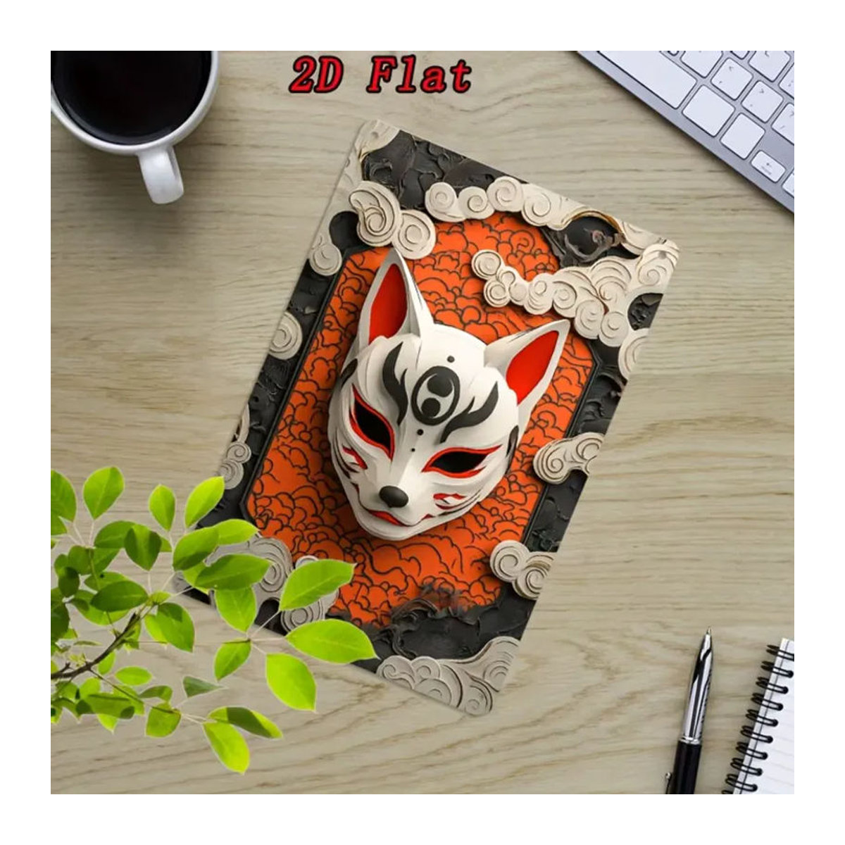 CIFBUY Metallschild Japanische Kitsune-Maske Wandkunst-Dekoration, mehrfarbig, Rechteckig, B: 30,48 cm x H: 20,32 cm (8x12 Zoll) - Bild 5