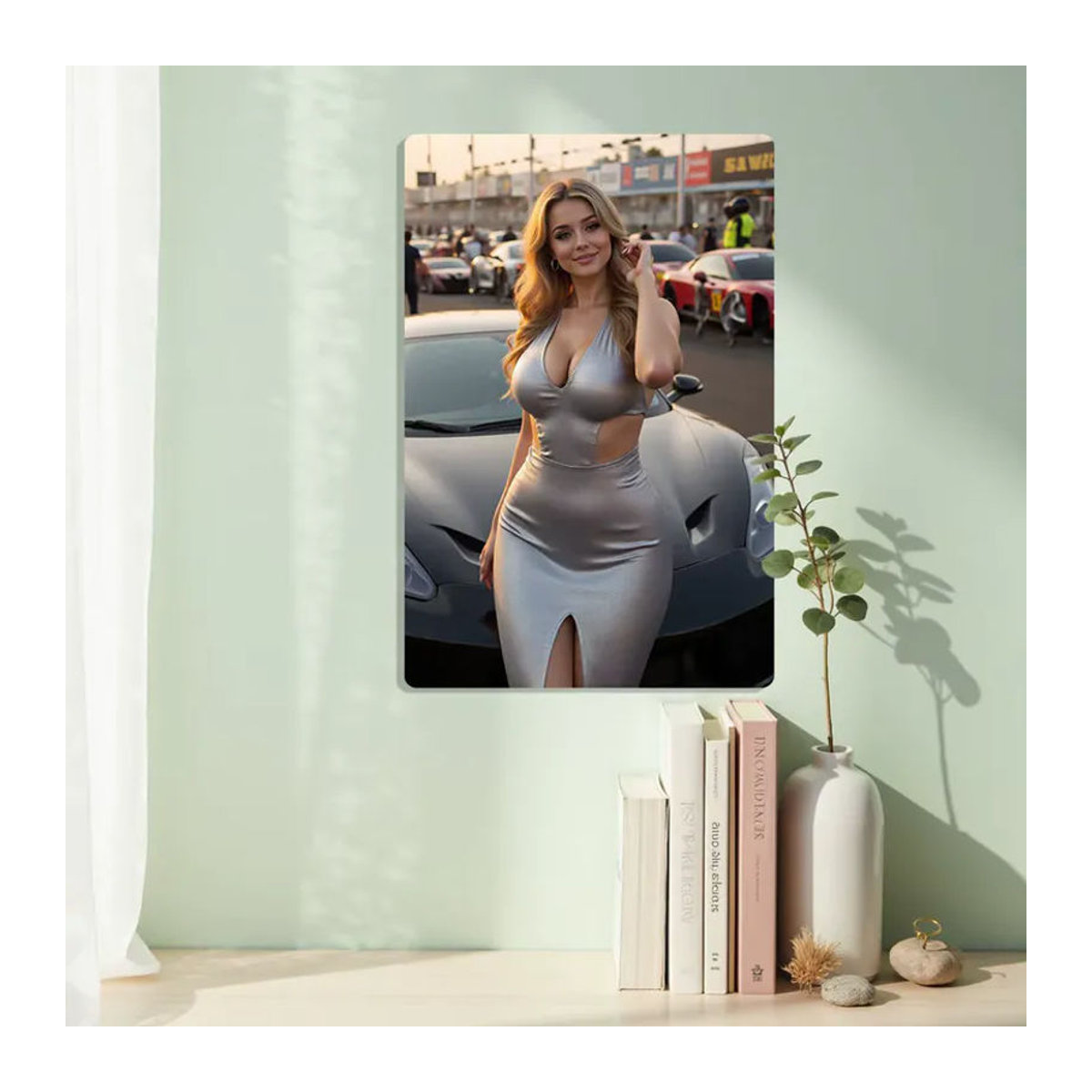 CIFBUY Metallschild Silber Rennanzug und Sportwagen Wanddekoration B: 30 cm, H: 20 cm - Bild 4