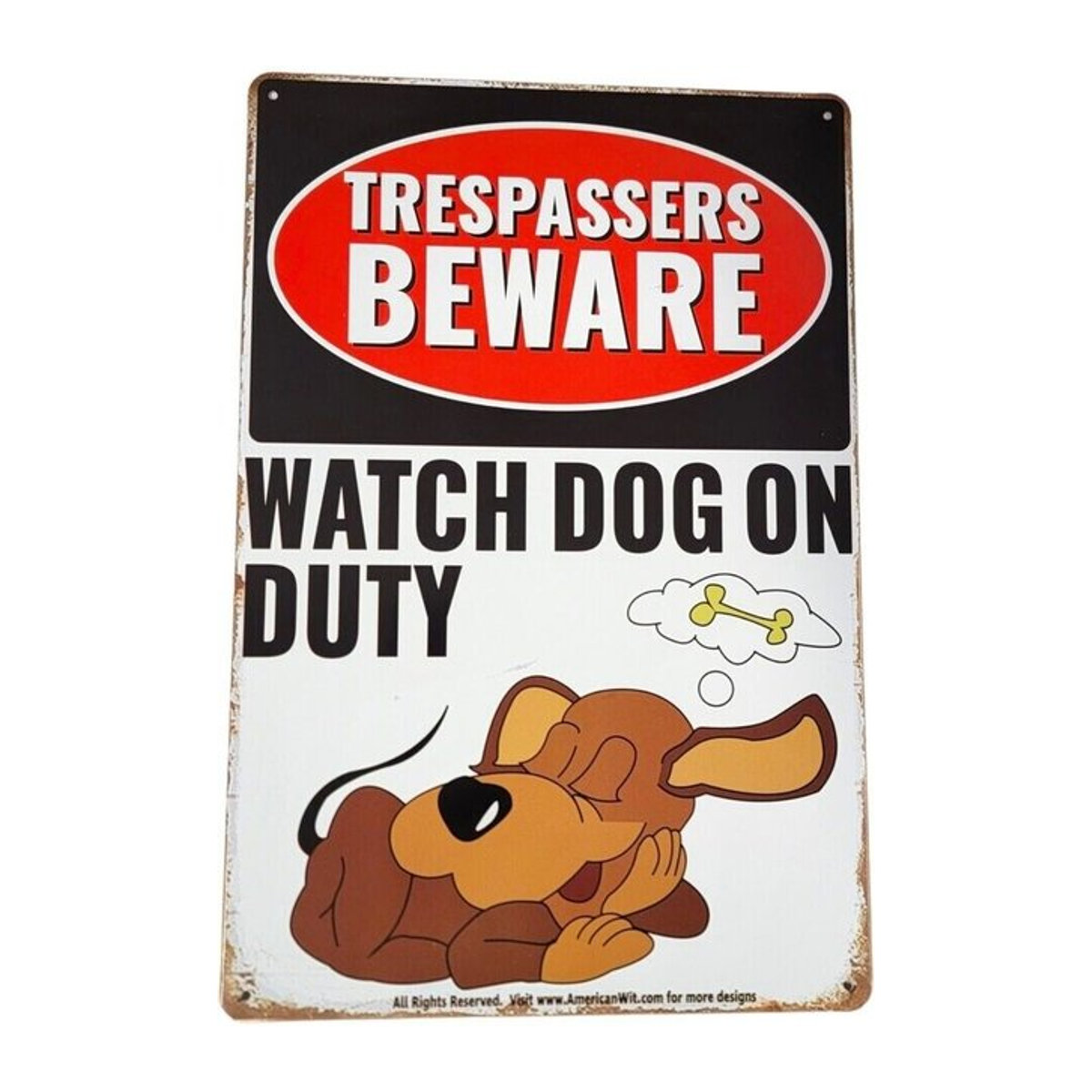CIFBUY Metallschild Trespassers Beware Dog on Duty Weiß, Wandmontage, B: 30 cm, H: 30 cm, T: 20 cm - Bild 1