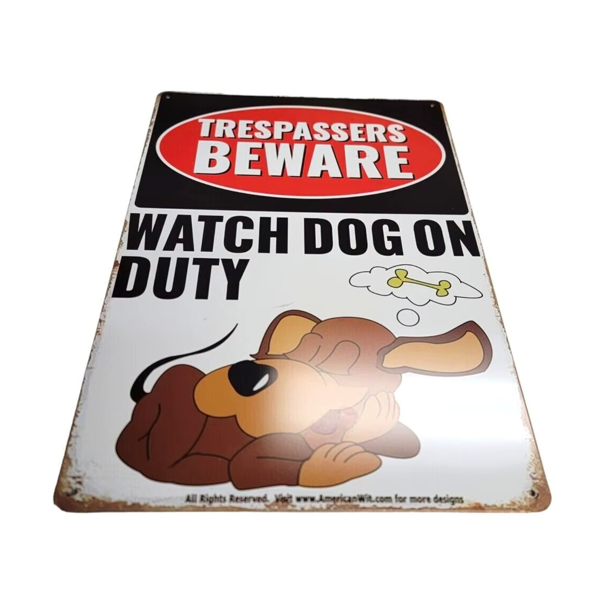 CIFBUY Metallschild Trespassers Beware Dog on Duty Weiß, Wandmontage, B: 30 cm, H: 30 cm, T: 20 cm - Bild 5