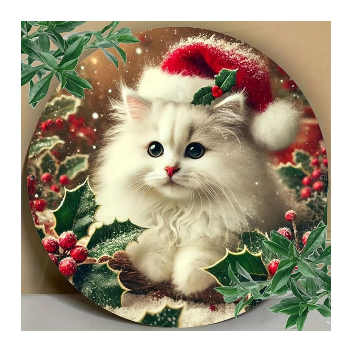 CIFBUY Metallschild Weihnachtskatze Wandkunst im Landhausstil, quadratisch, mehrfarbig, B/H: 19,8 x 19,8 cm - Bild 1