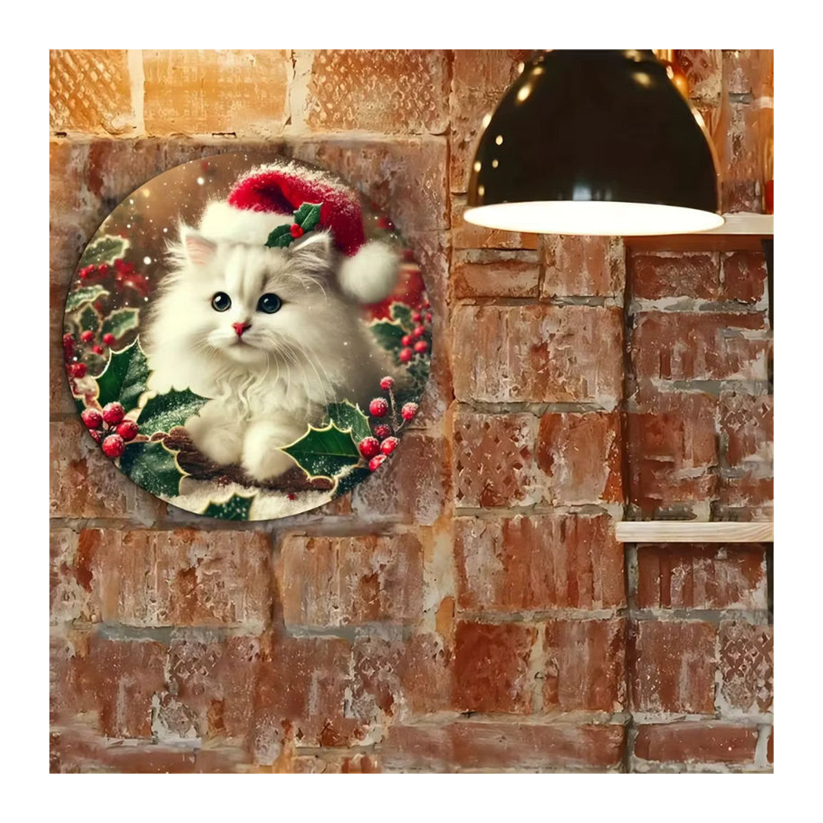 CIFBUY Metallschild Weihnachtskatze Wandkunst im Landhausstil, quadratisch, mehrfarbig, B/H: 19,8 x 19,8 cm - Bild 5