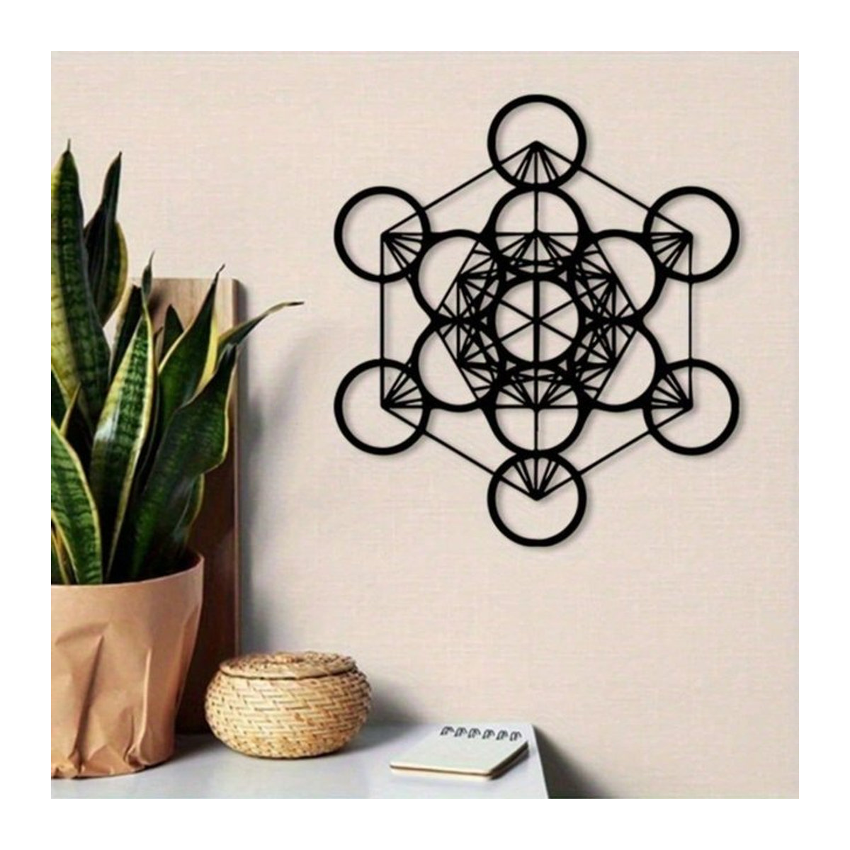 CIFBUY Metatron-Würfel Wandkunst aus Metall in Schwarz, Geometrisches Wandbild im Vintage-Stil für die Wohnungsdekoration - Bild 1