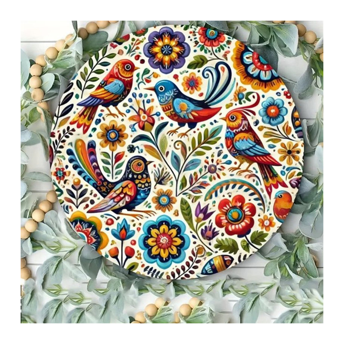 CIFBUY Mexikanische Vintage Metall-Wandkunst, runde Wanddekoration mit Vögeln und Blumen in Mehrfarbig - Bild 1