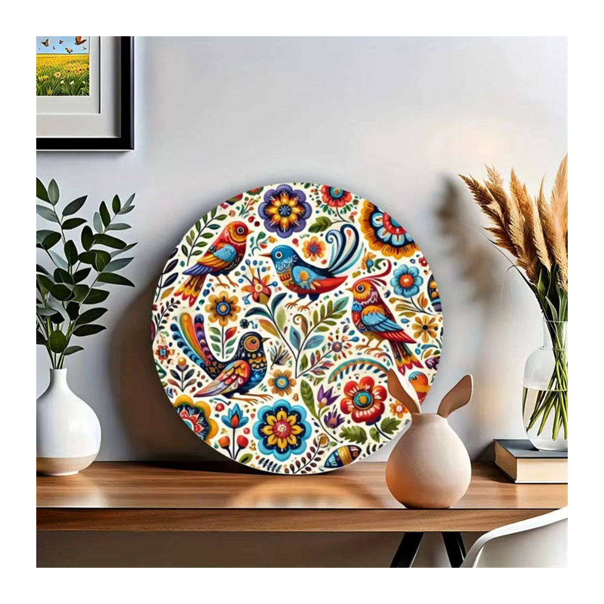 CIFBUY Mexikanische Vintage Metall-Wandkunst, runde Wanddekoration mit Vögeln und Blumen in Mehrfarbig - Bild 3