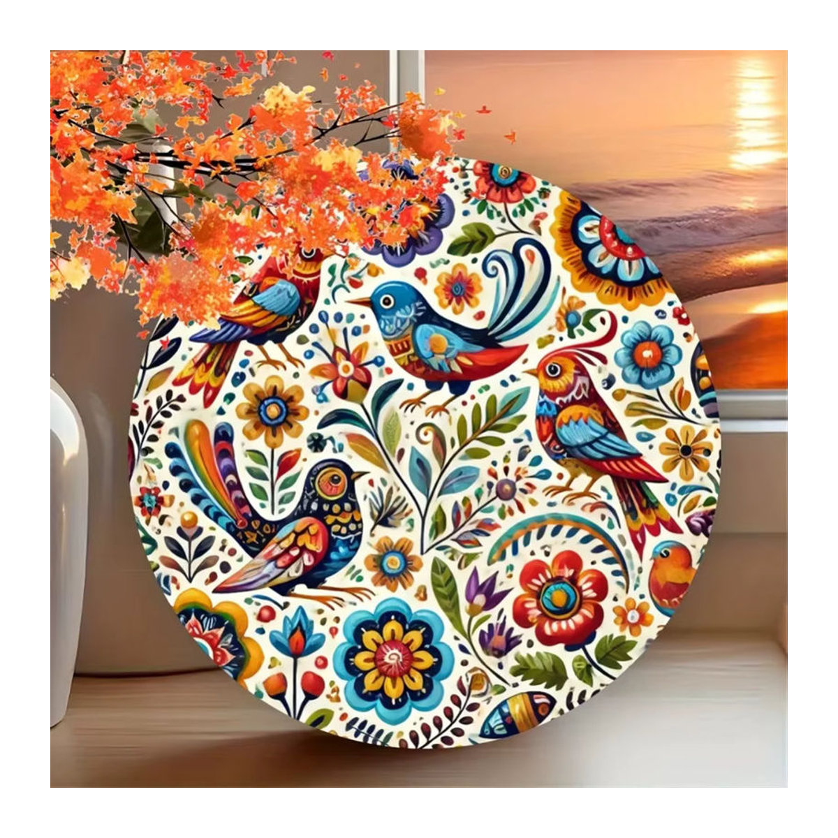 CIFBUY Mexikanische Vintage Metall-Wandkunst, runde Wanddekoration mit Vögeln und Blumen in Mehrfarbig - Bild 4