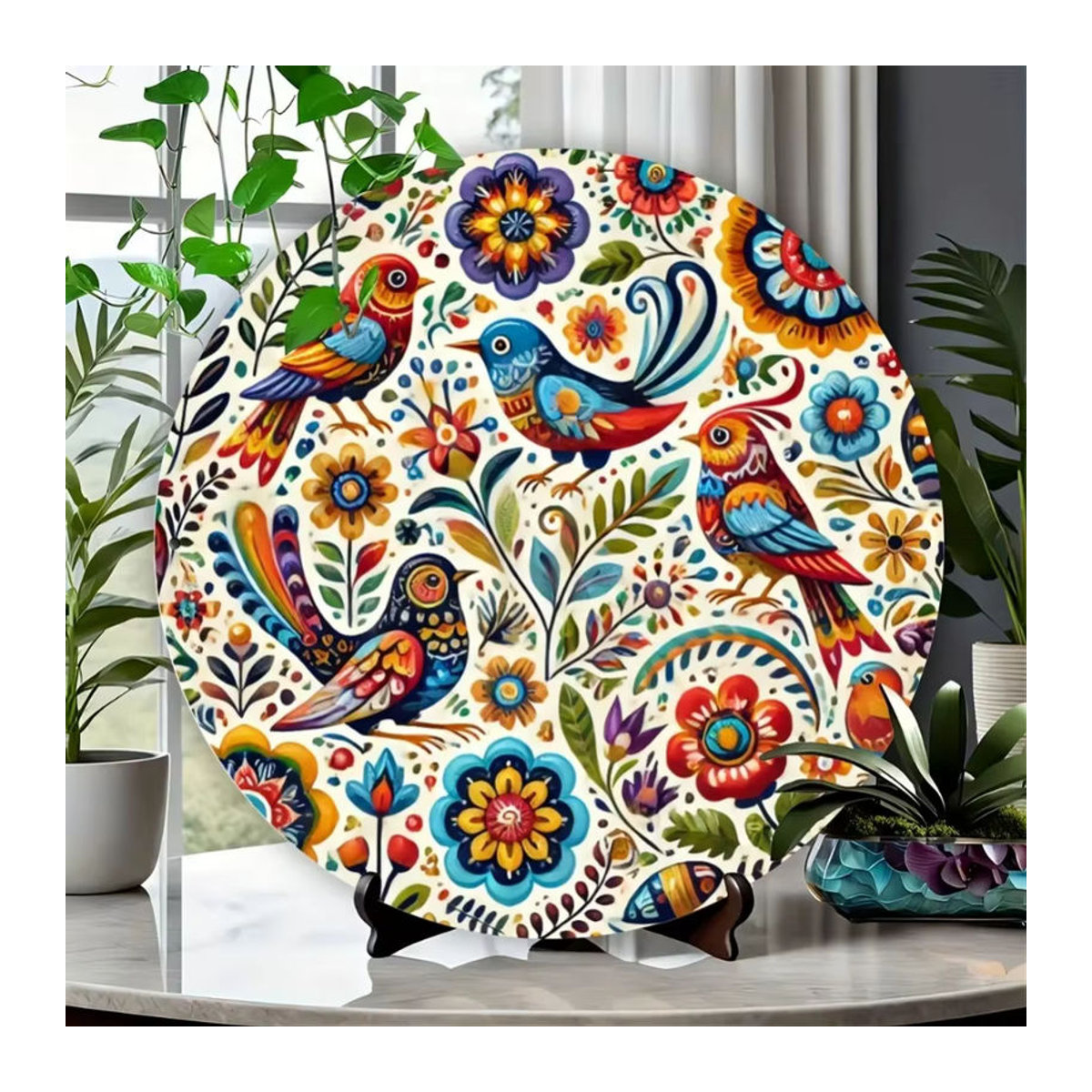 CIFBUY Mexikanische Vintage Metall-Wandkunst, runde Wanddekoration mit Vögeln und Blumen in Mehrfarbig - Bild 5