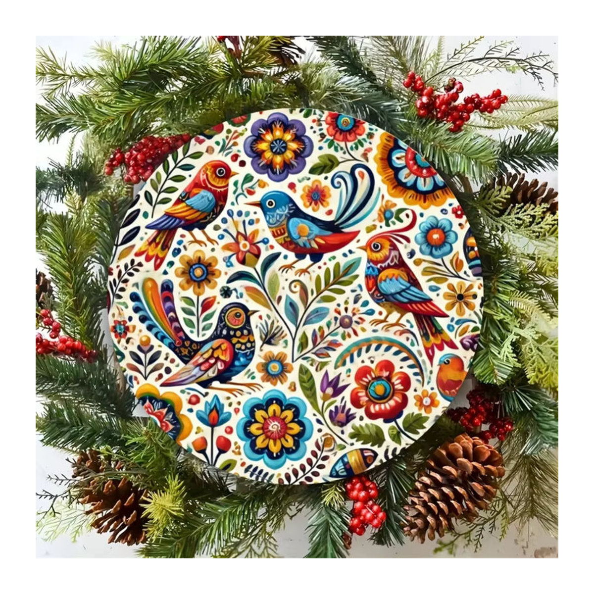 CIFBUY Mexikanische Vintage Metall-Wandkunst, runde Wanddekoration mit Vögeln und Blumen in Mehrfarbig - Bild 6