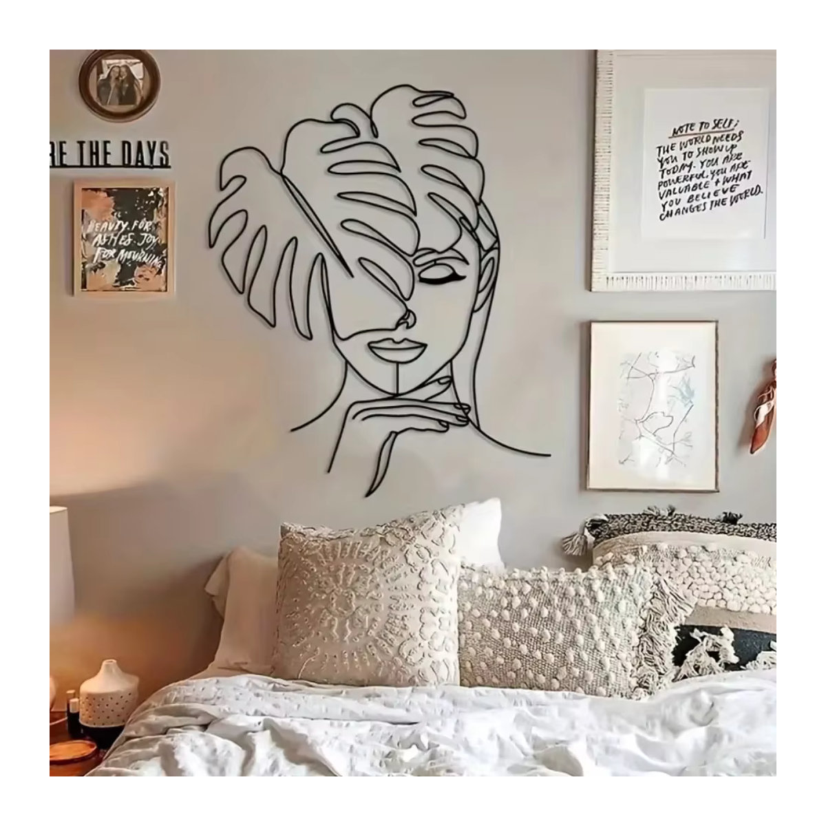 CIFBUY Moderne Wandkunst aus Metall in Schwarz mit geometrischem Linien- und Blätterdesign für eine ästhetische Raumdekoration - Bild 3