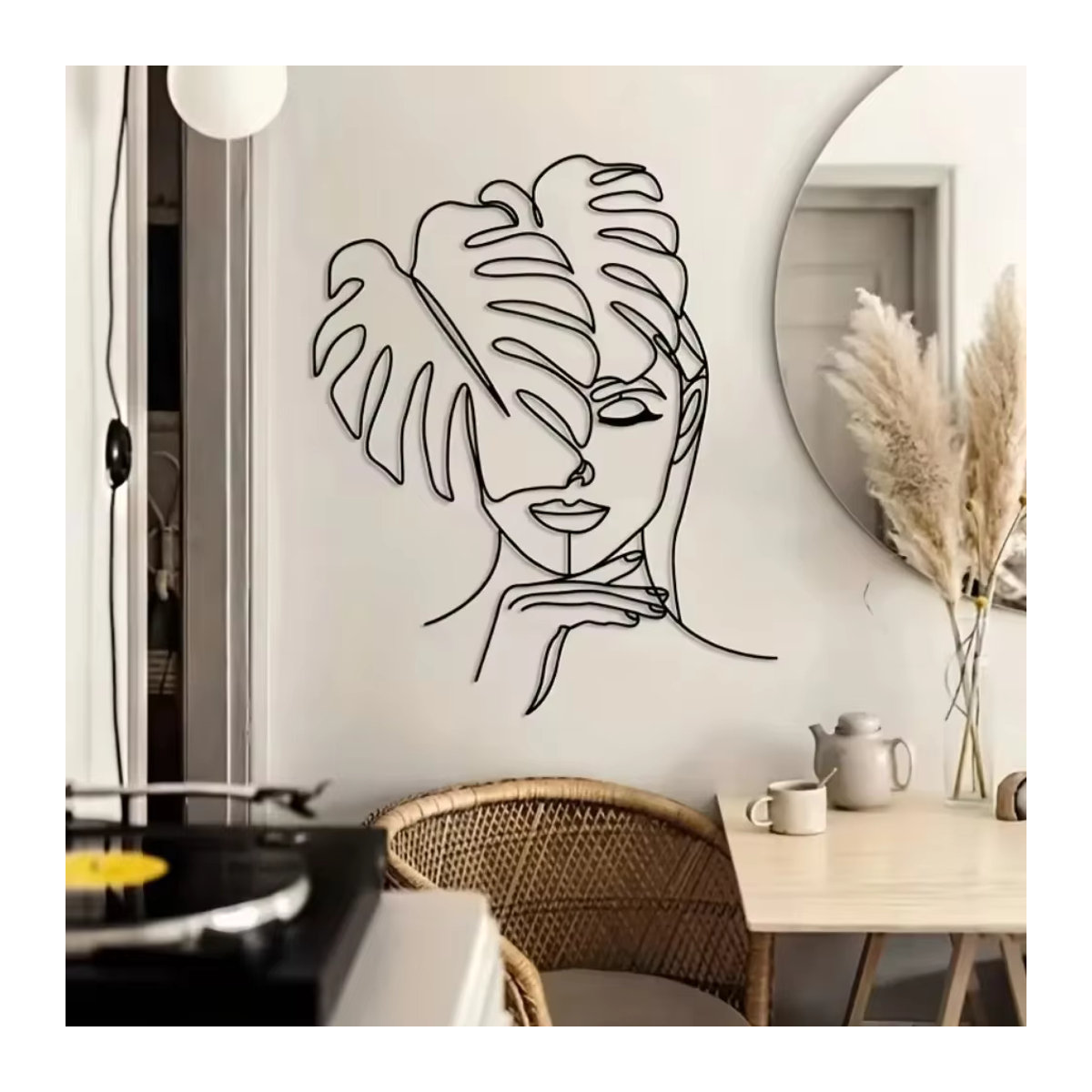CIFBUY Moderne Wandkunst aus Metall in Schwarz mit geometrischem Linien- und Blätterdesign für eine ästhetische Raumdekoration - Bild 4